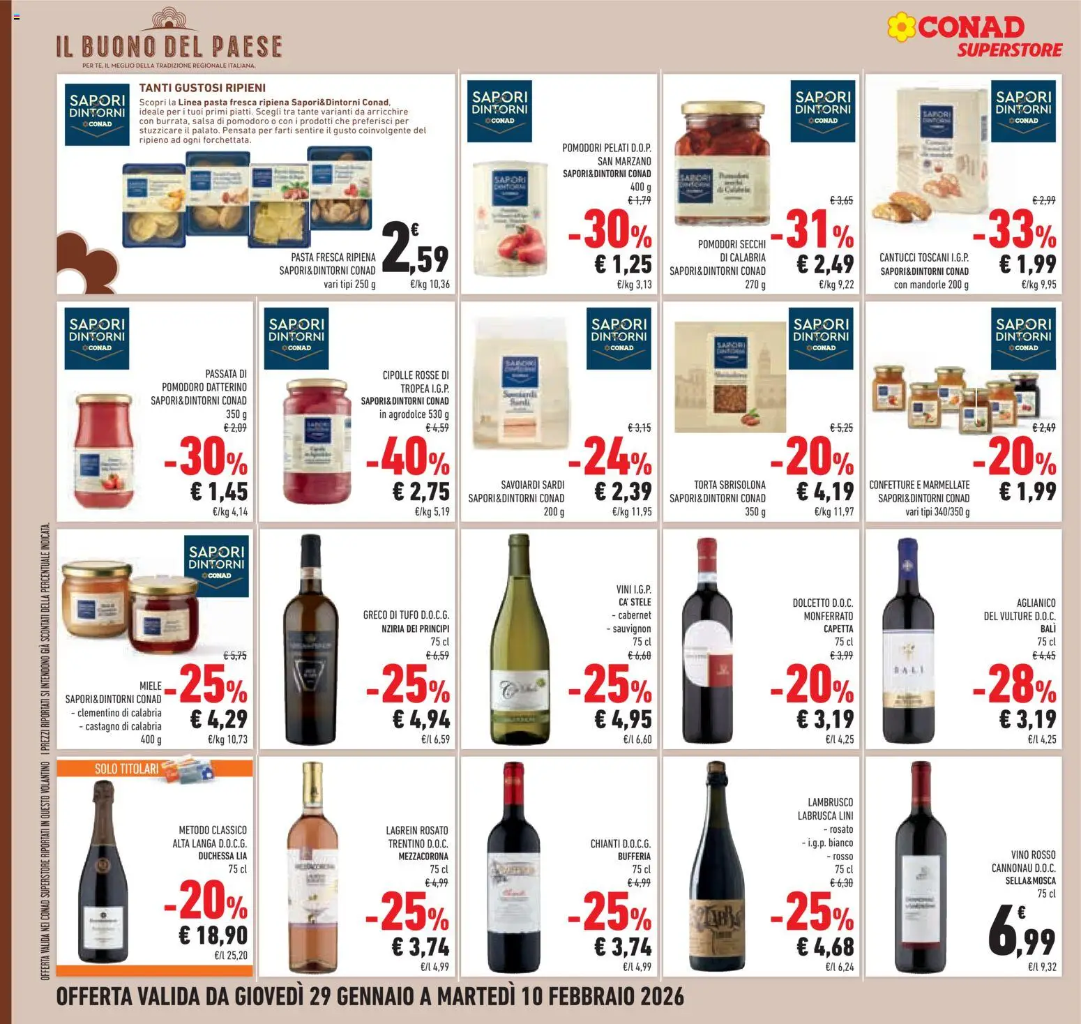 Volantino Conad del 29.01.2026 | Pagina: 20 | Prodotti: Cipolle, Salsa, Pomodori, Savoiardi