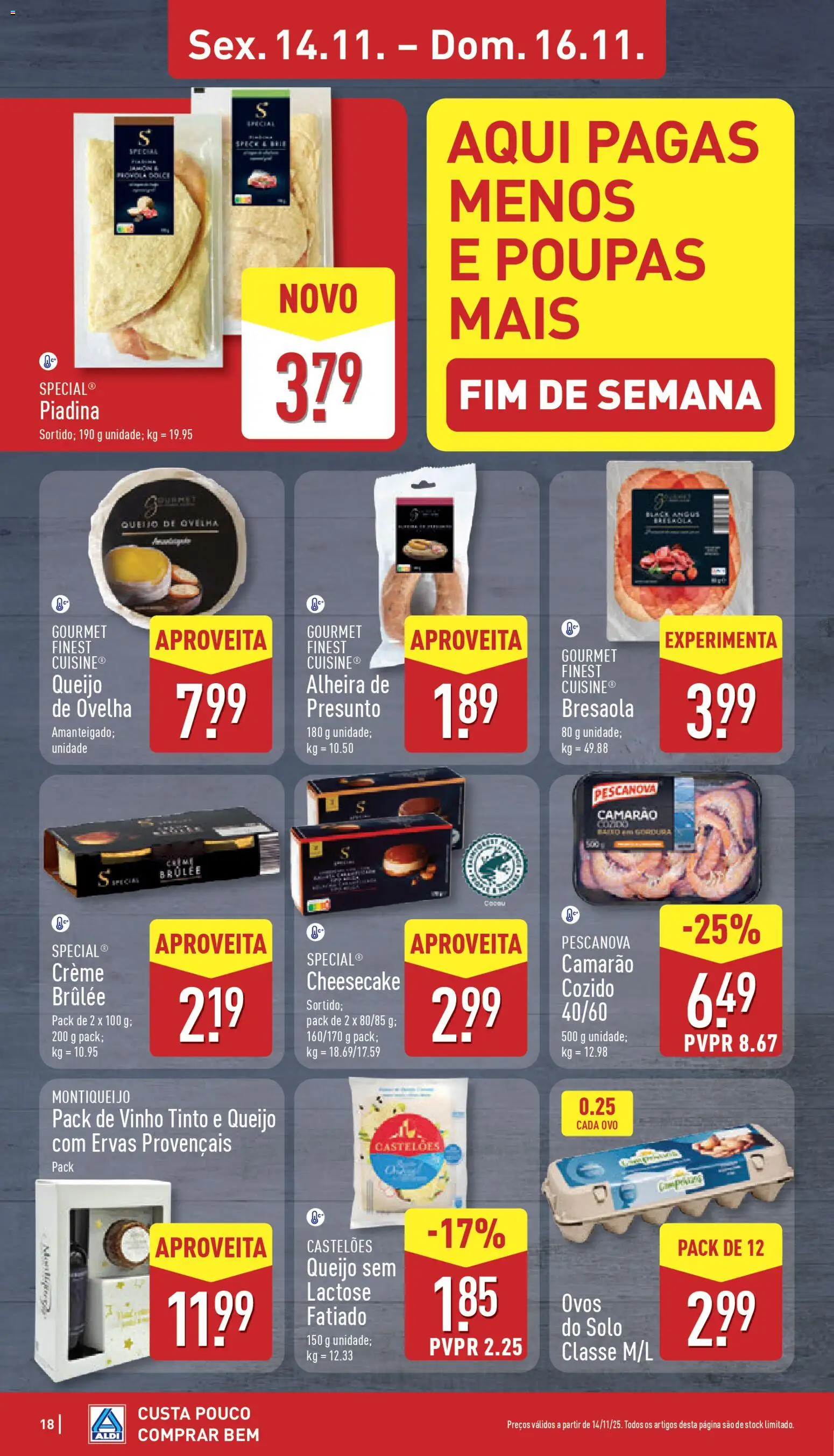 Aldi folheto │ válido de 10.11.2025 | Página: 18 | Produtos: Camarão, Ovos, Alheira, Vinho tinto