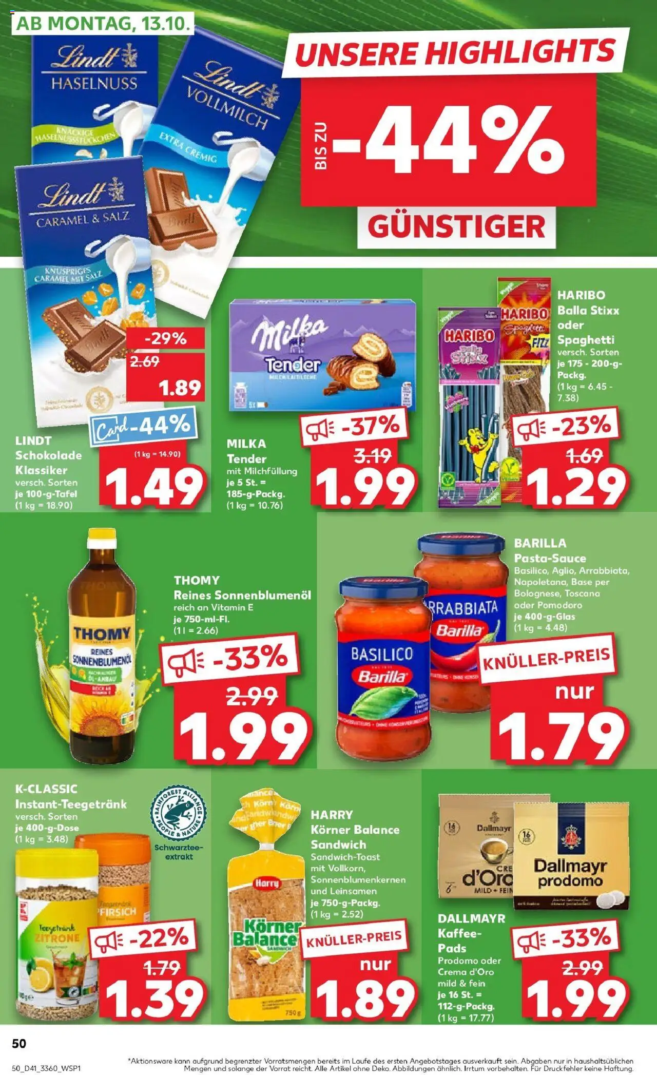 Kaufland prospekt Königs Wusterhausen	 – gültig ab 09.10.2025 | Seite: 50 | Produkte: Haribo, Barilla, Milka schokolade, Salz
