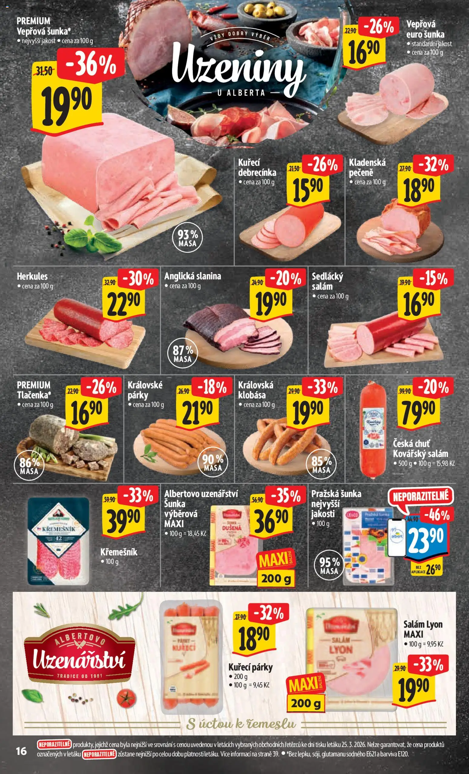 Albert leták - Hypermarket od 01.04.2026 | Strana: 24 | Produkty: Salám, Pražská šunka, Klobása, Slanina