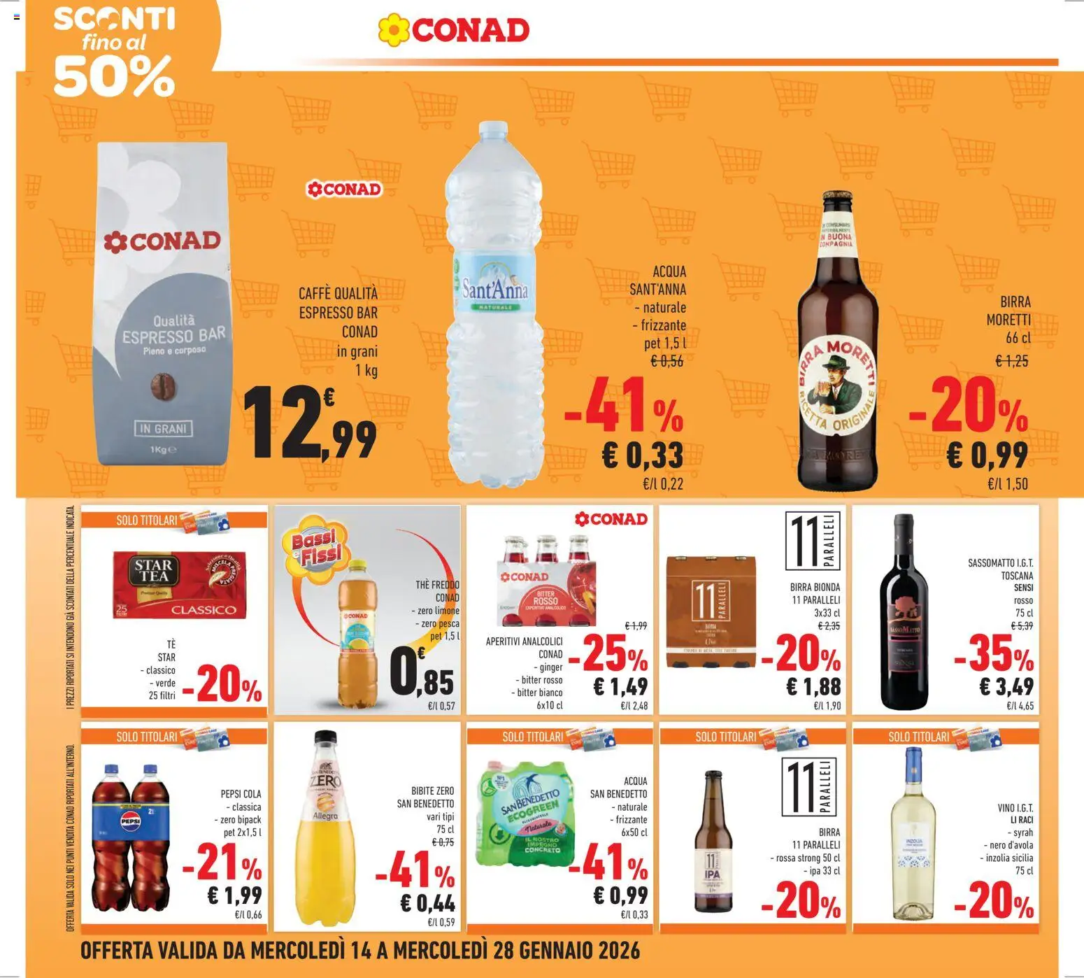 Volantino Conad del 14.01.2026 | Pagina: 12 | Prodotti: Birra, Acqua, Bibite, Pepsi