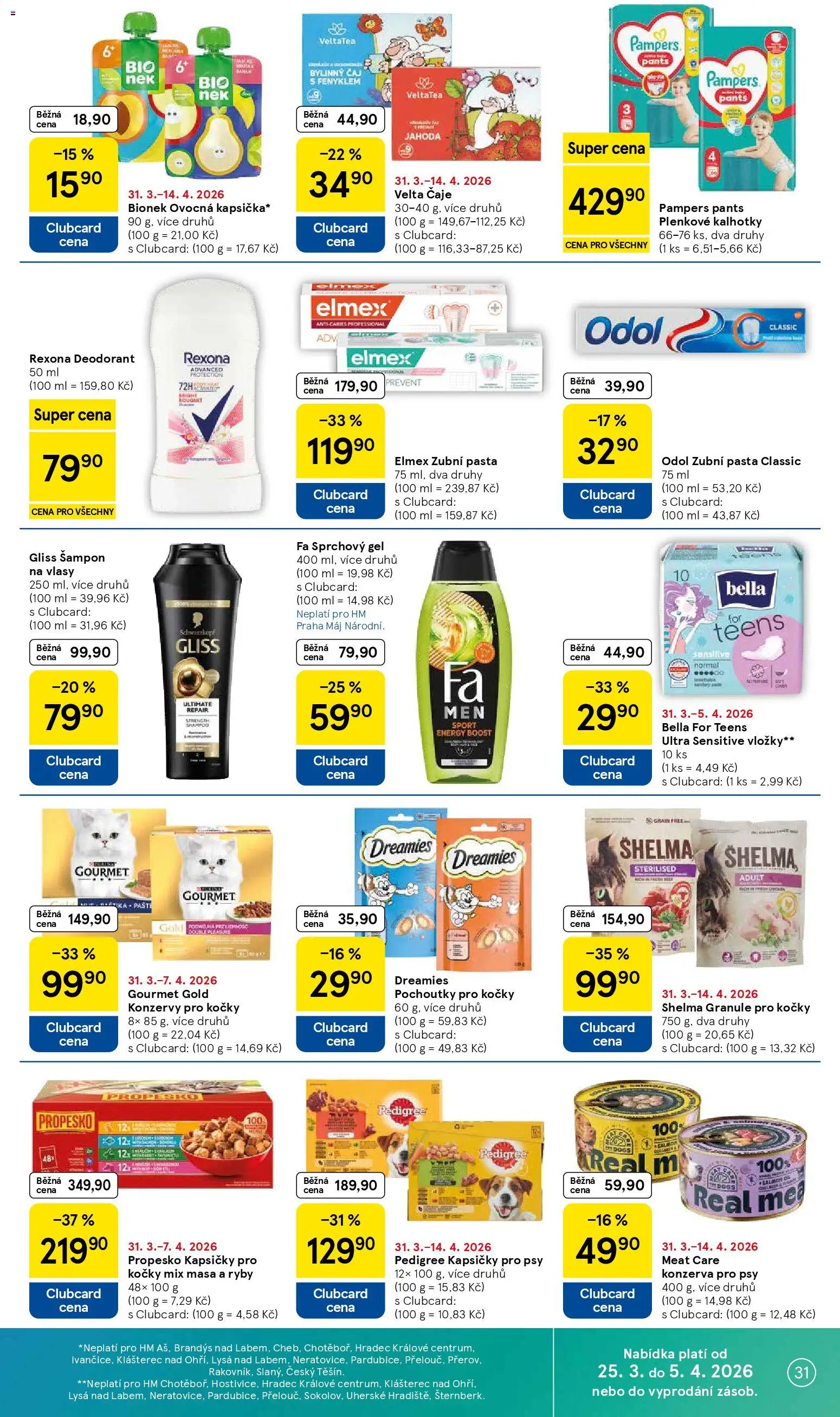 Tesco leták - Hypermarket od 31.03.2026 | Strana: 31 | Produkty: Elmex zubní pasta, Čaj, Rexona, Pampers Pants