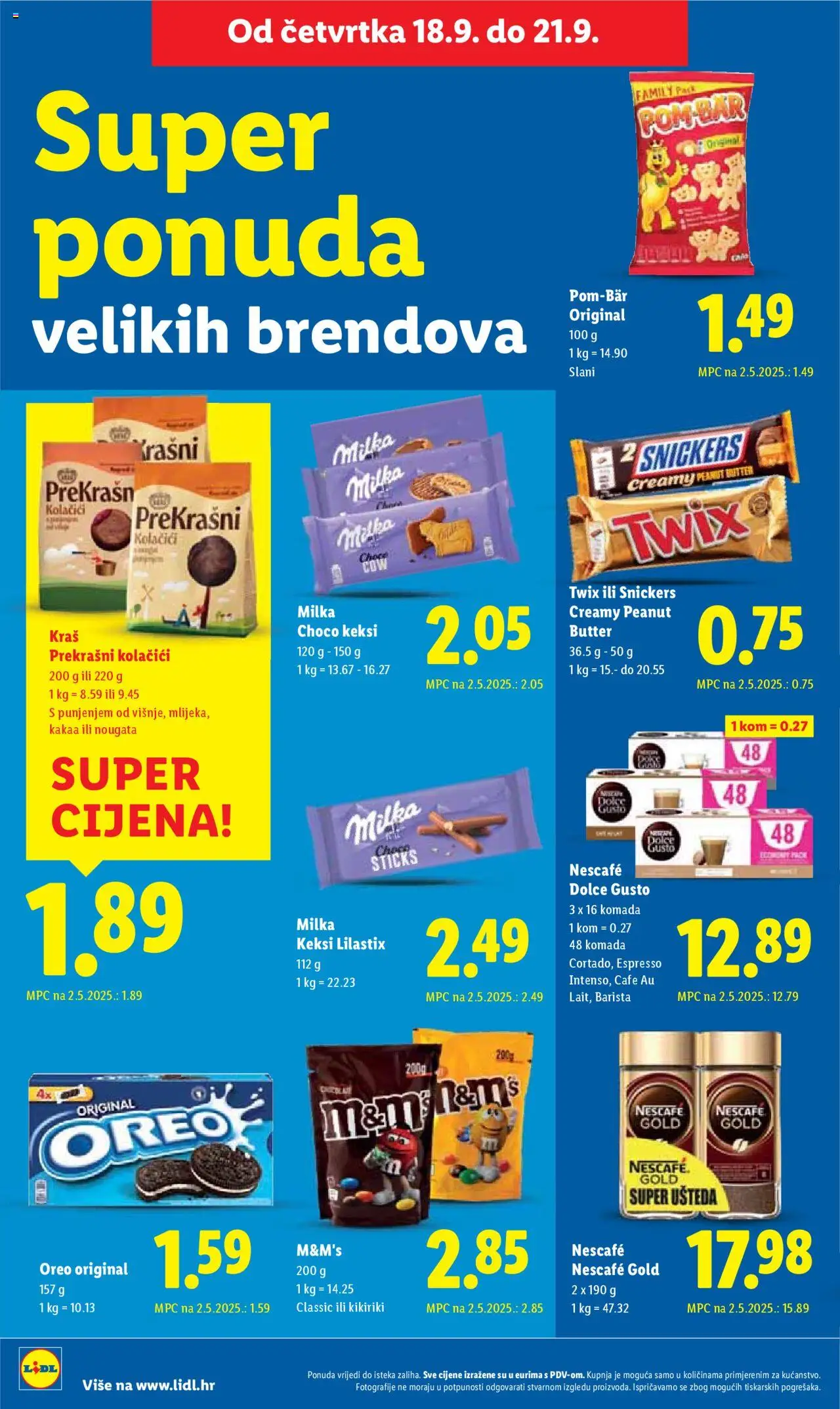 Lidl katalog | vrijedi od 15.09.2025 | Stranica: 72 | Proizvodi: Snickers, Keksi, Nescafe, Kolačići