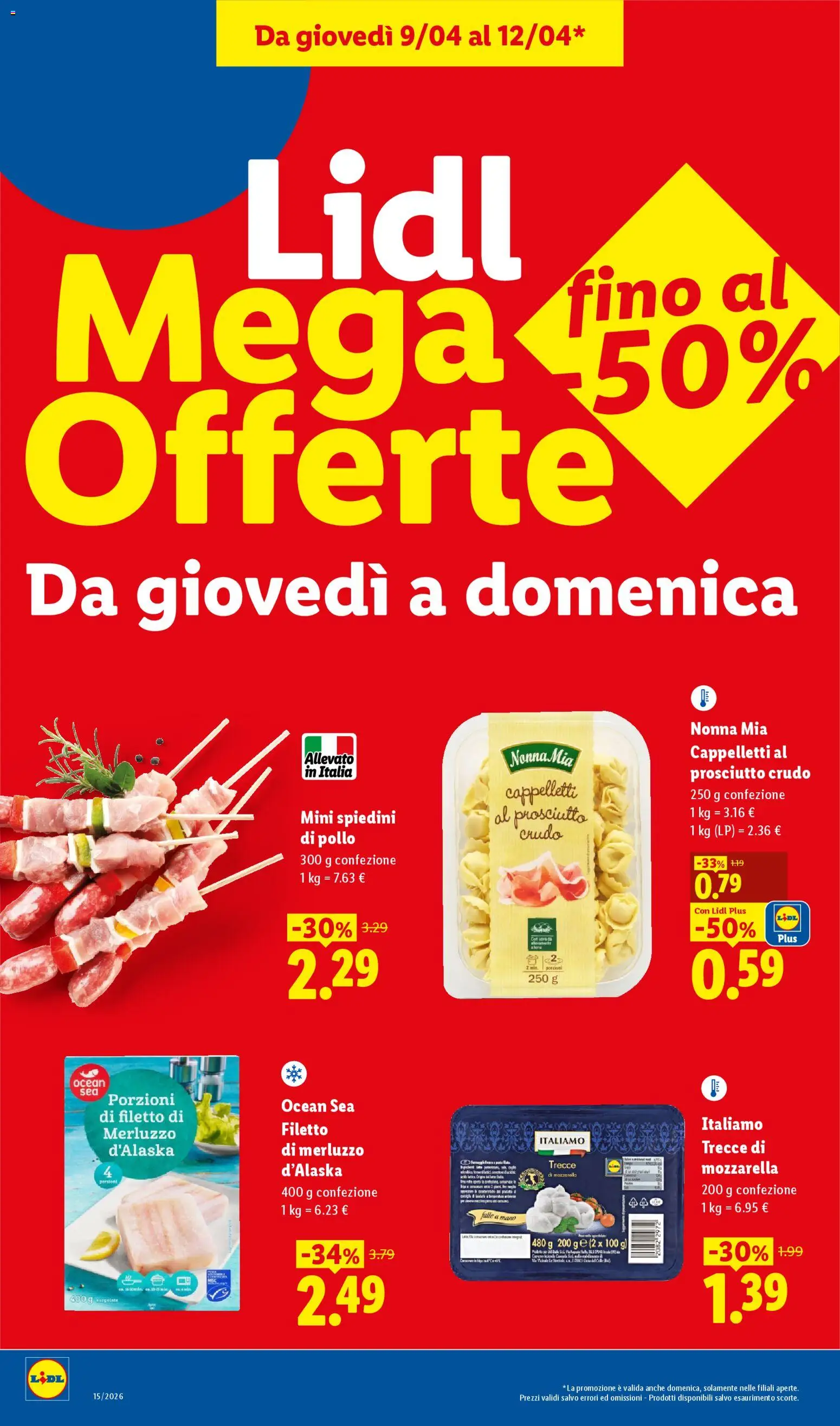 Volantino Lidl del 09.04.2026 | Pagina: 2 | Prodotti: Pollo, Merluzzo, Prosciutto, Spiedini