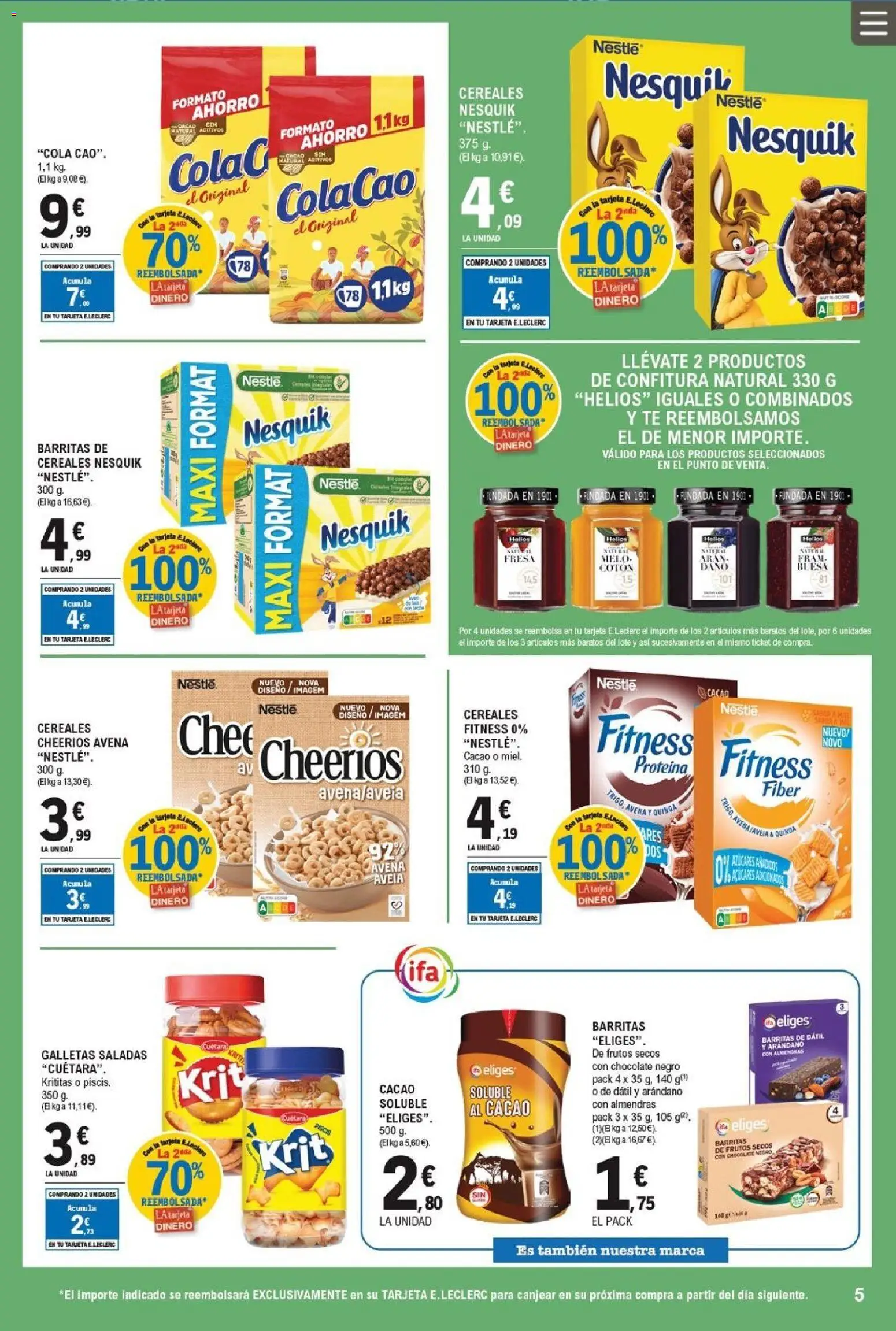 E.Leclerc folleto │ válido desde el 25.02.2026 | Página: 5 | Productos: Frutos secos, Té, Cacao soluble, Φρυγανιές σικάλεως