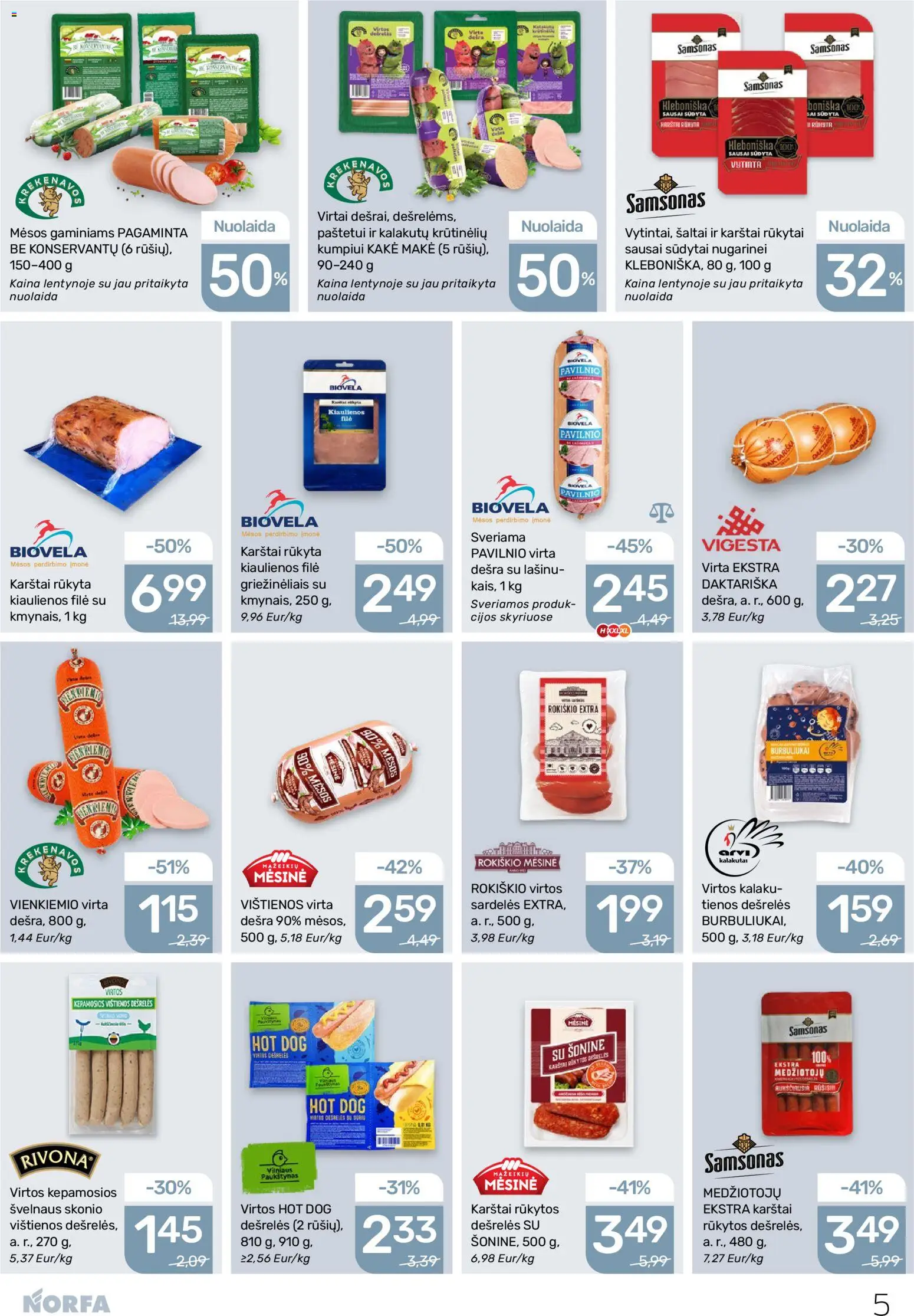 NORFA akcijos nuo 02.04.2026 | Puslapis: 5 | Prekių: Sardelės, Kiaulienos, Dešrelės, Dešra