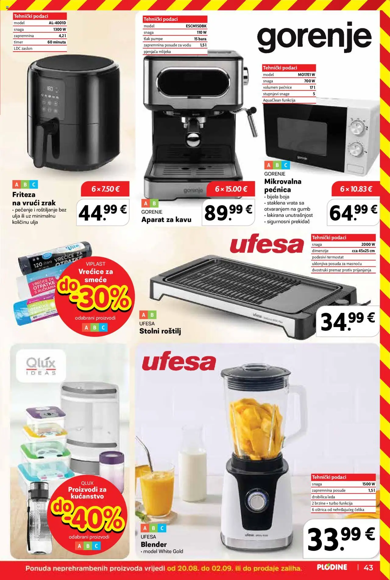 Plodine katalog | vrijedi od 27.08.2025 | Stranica: 43 | Proizvodi: Roštilj, Aparat za kavu, Drobilica, Pećnica