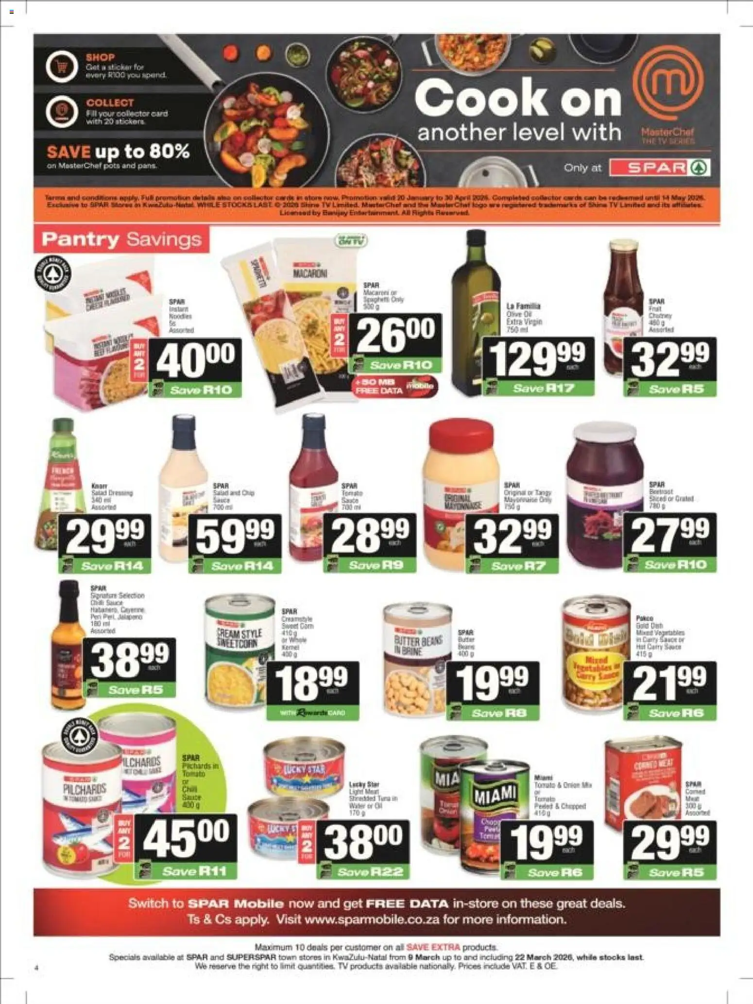 New Superspar catalogue – valid from 09.03.2026 | Page: 4 | Products: Pilchards, Data, TV, Butter