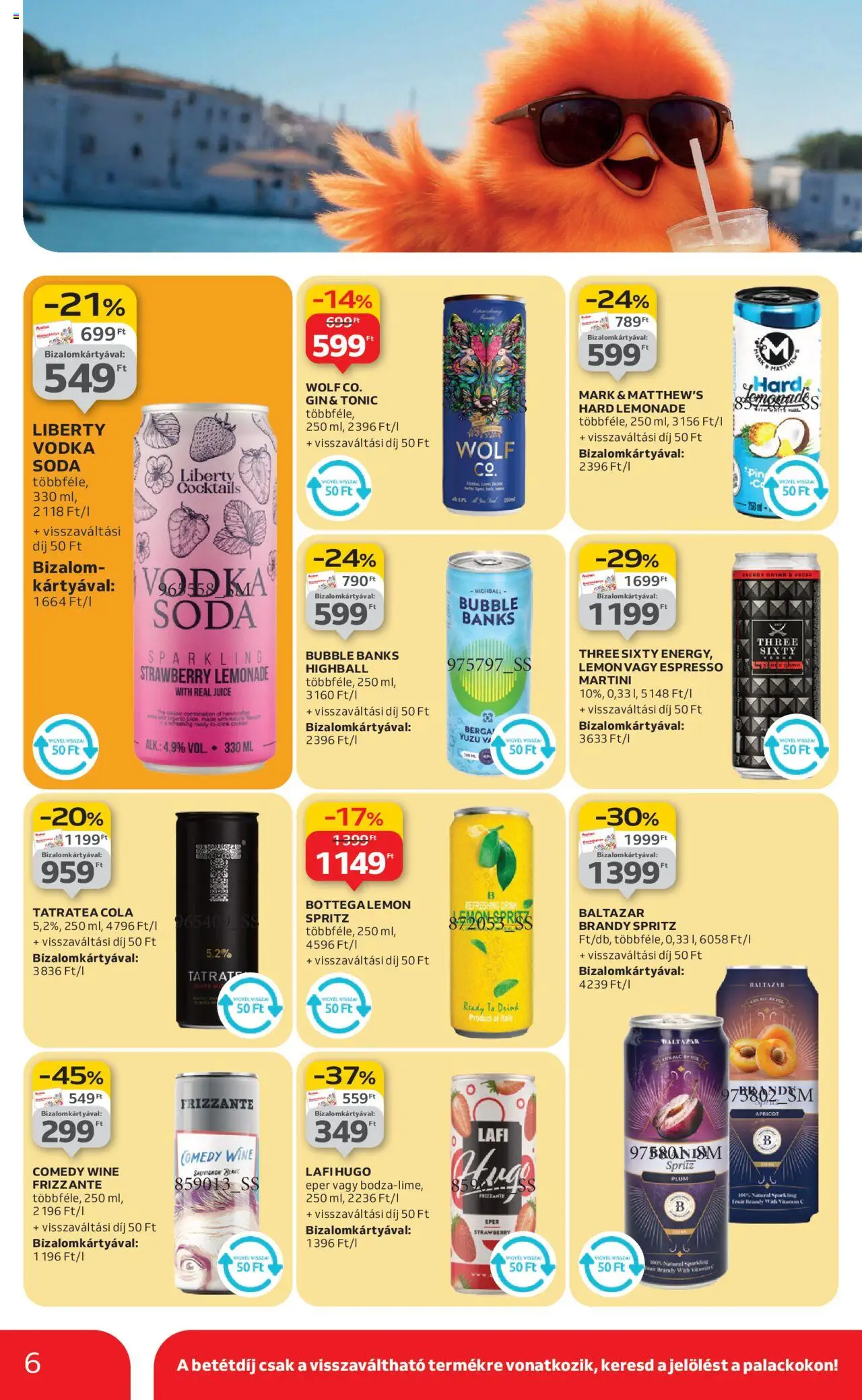 Auchan akciós ujság - amely érvényes a következő dátumtól: 21.08.2025 | Oldal: 6 | Termékek: Tonic, Brandy, Cola, Vodka