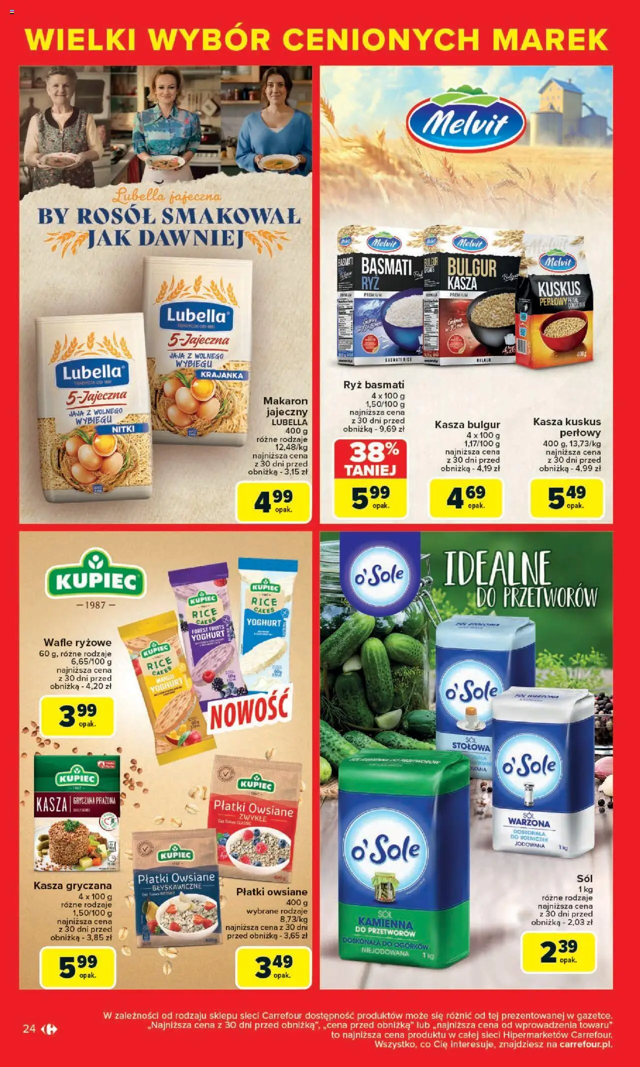 Carrefour Gazetka - Cenione marki, super ceny od 04.08.2025 | Strona: 24 | Produkty: Bulgur, Wafle ryżowe, Jaja, Kasza bulgur
