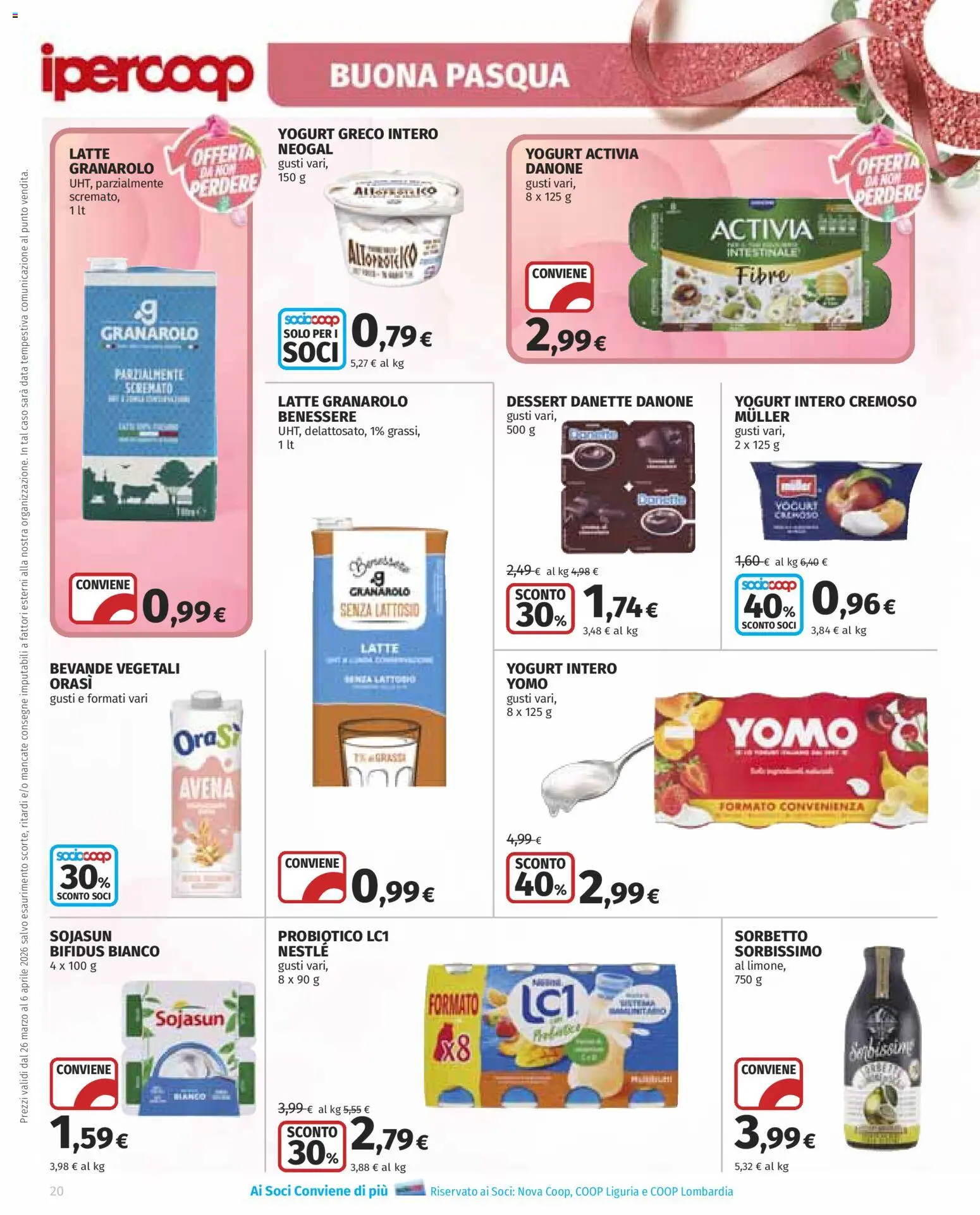 Volantino Ipercoop del 26.03.2026 | Pagina: 20 | Prodotti: Yogurt greco, Yogurt, Latte, Data