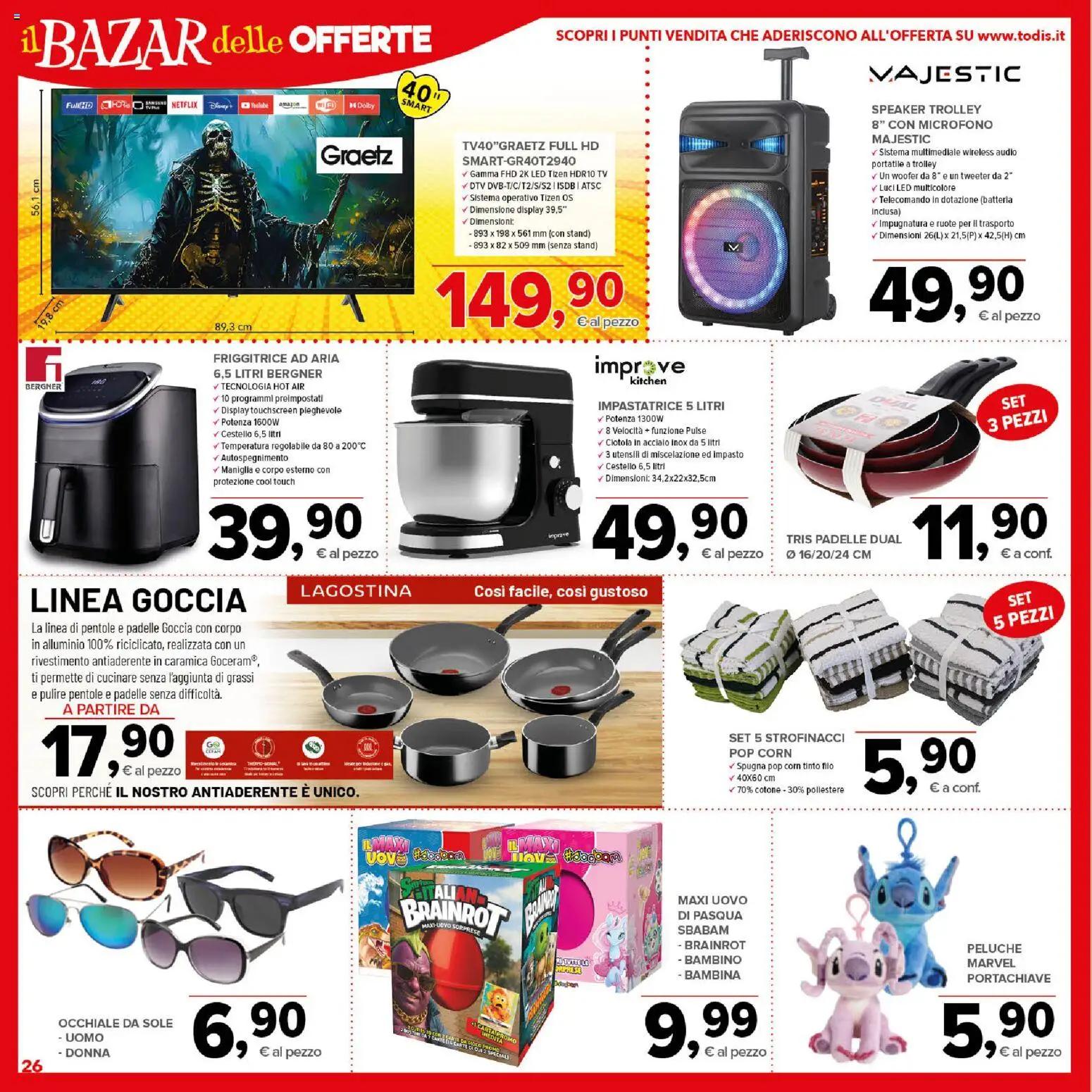 Volantino Todis del 26.03.2026 | Pagina: 26 | Prodotti: Telecomando, Impastatrice, Pop corn, Ciotola