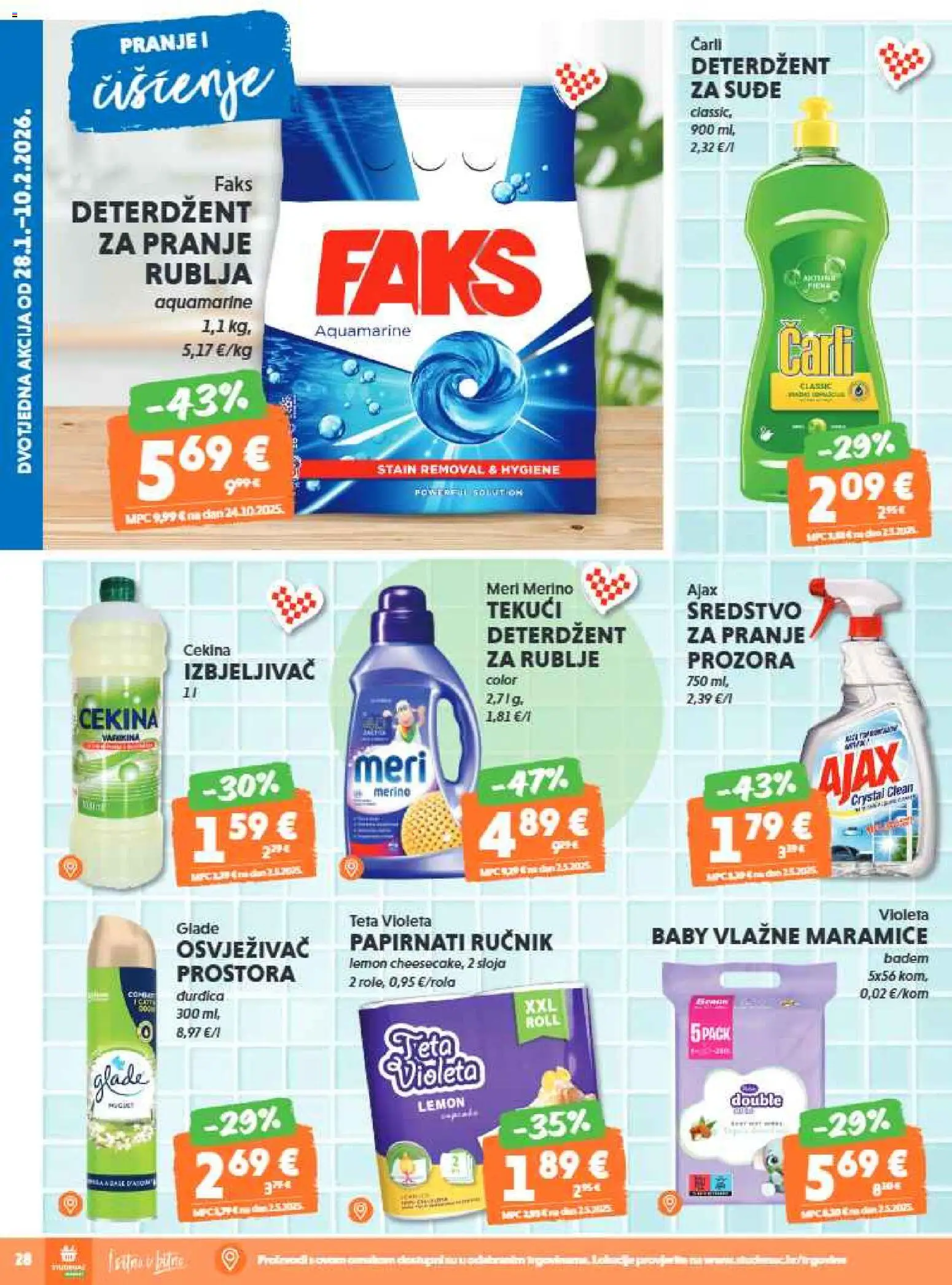 Studenac katalog | vrijedi od 04.02.2026 | Stranica: 28 | Proizvodi: Faks, Vlažne maramice, Ručnik, Ajax