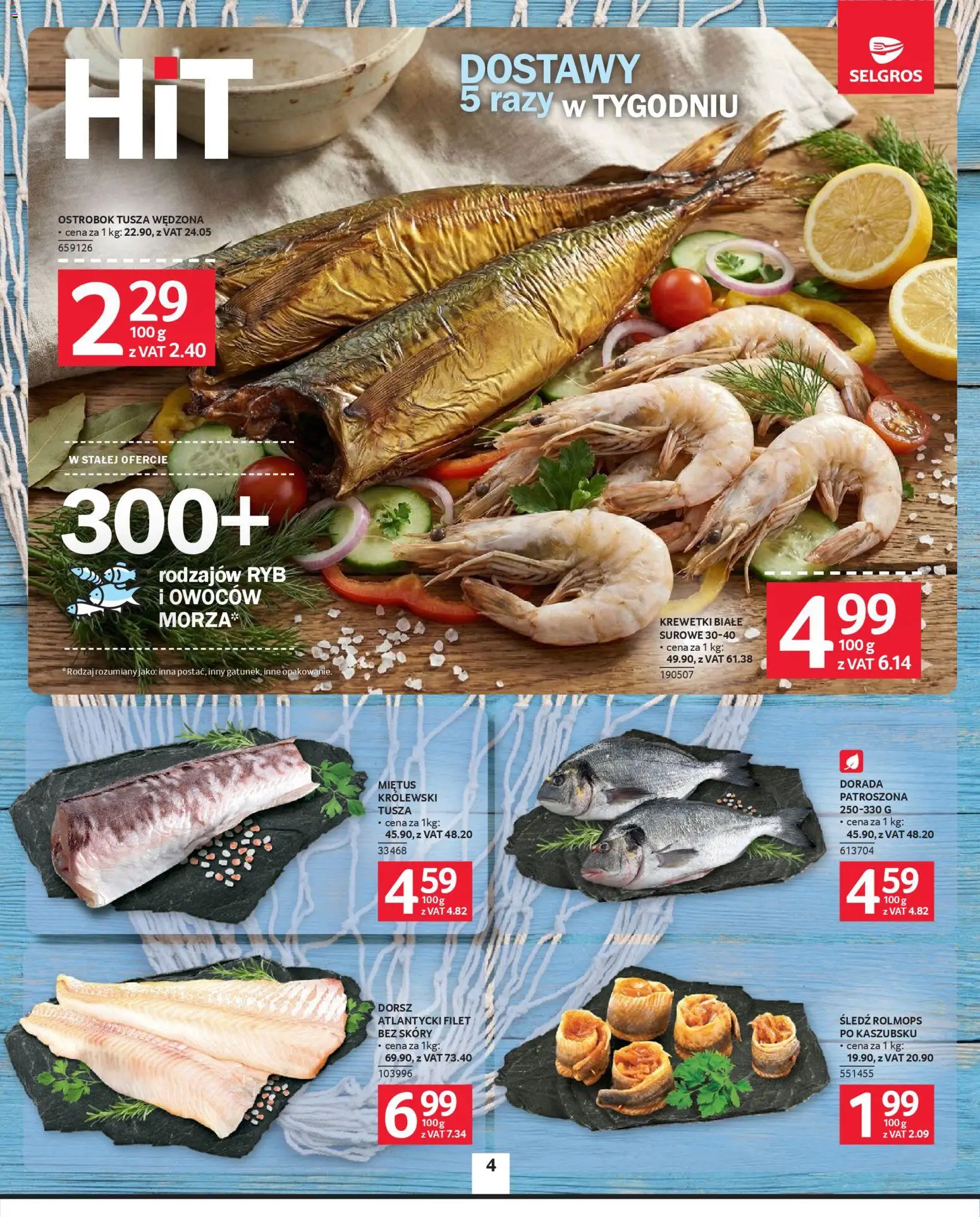Selgros cash&carry Gazetka od 22.01.2026 | Strona: 4 | Produkty: Śledź, Krewetki, Dorsz atlantycki, Dorada