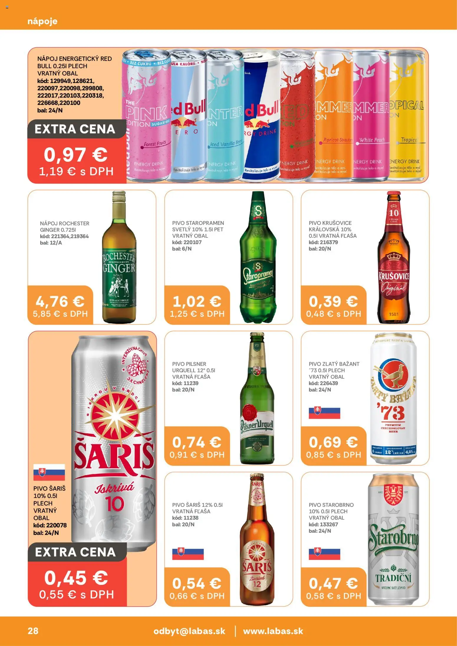 Nové Labaš akcie – leták je platný od 13.03.2026 | Strana: 28 | Produkty: Myš, Red Bull, Zlatý Bažant, Staropramen