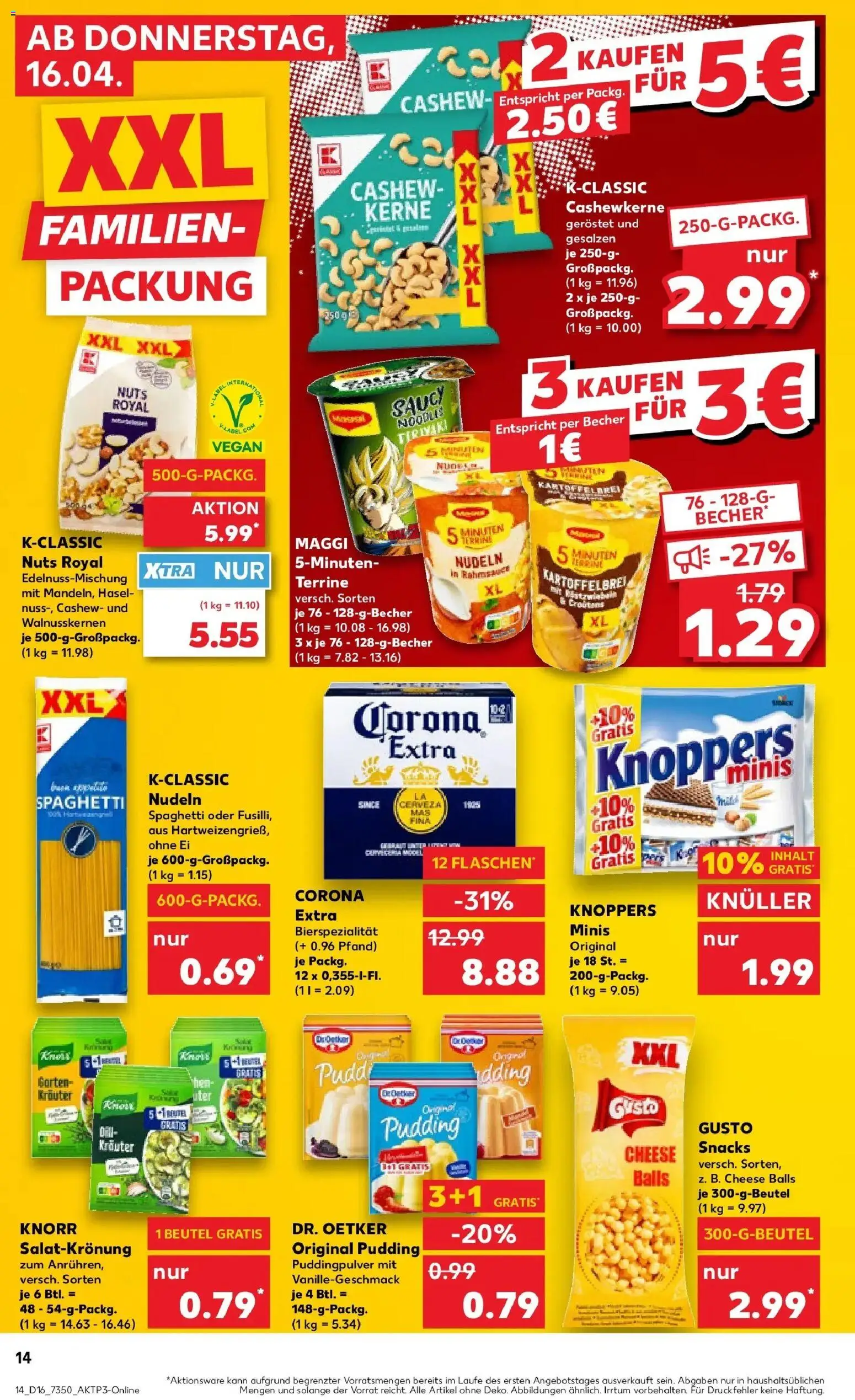 Kaufland Prospekt Seelow	 – gültig ab 16.04.2026 | Seite: 14 | Produkte: Knorr, Pudding, Knoppers, Nudeln