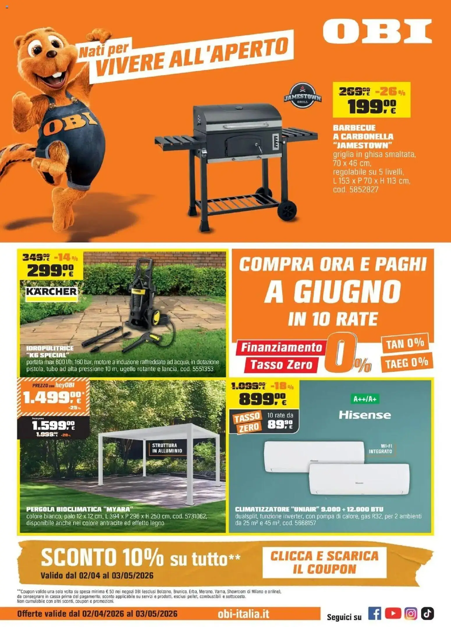 Volantino OBI del 03.04.2026 | Pagina: 1 | Prodotti: Barbecue, Pergola, Idropulitrice, Alluminio