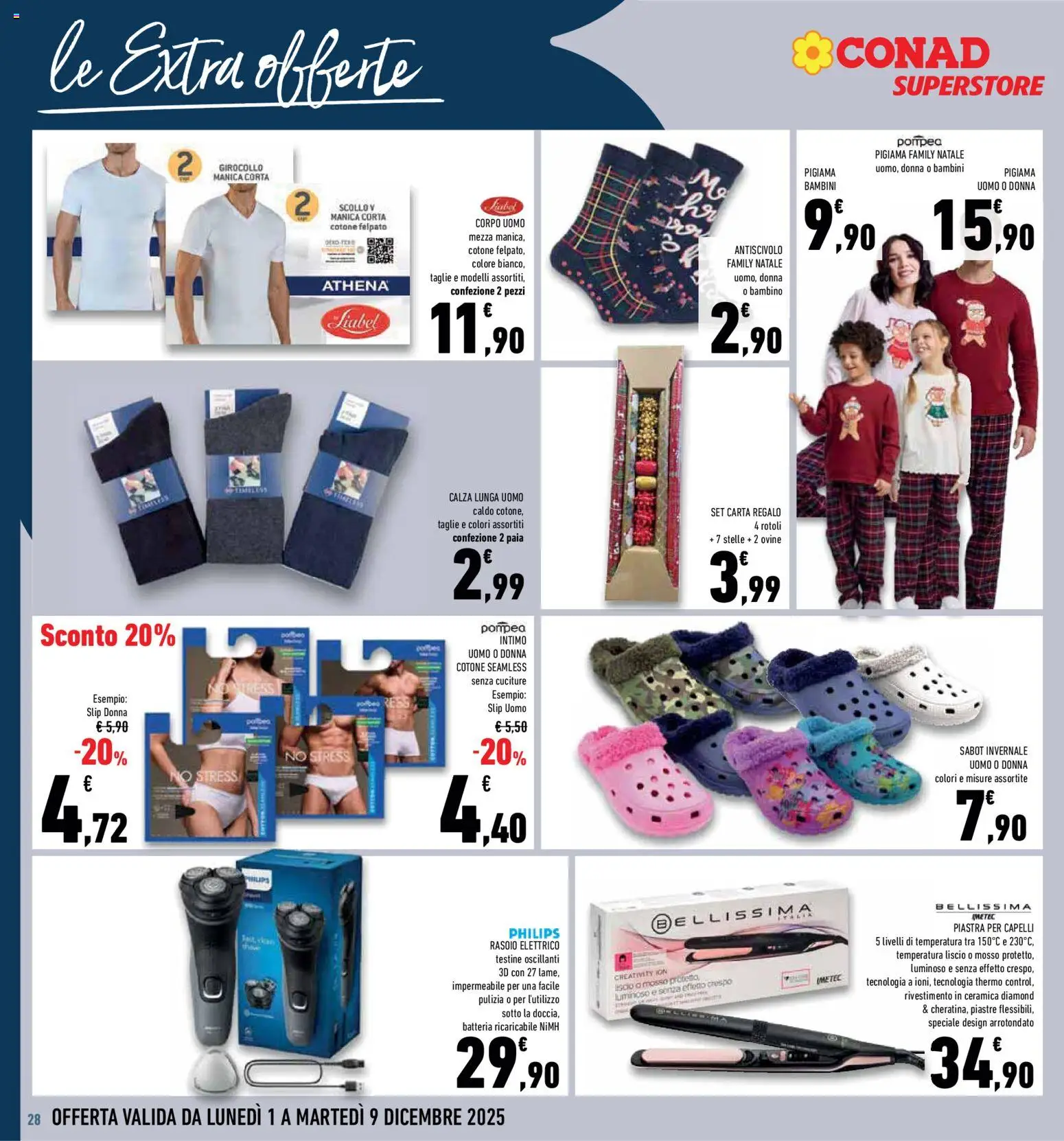 Volantino Conad del 01.12.2025 | Pagina: 28 | Prodotti: Rasoio, Slip, Rasoio elettrico, Piastra per capelli