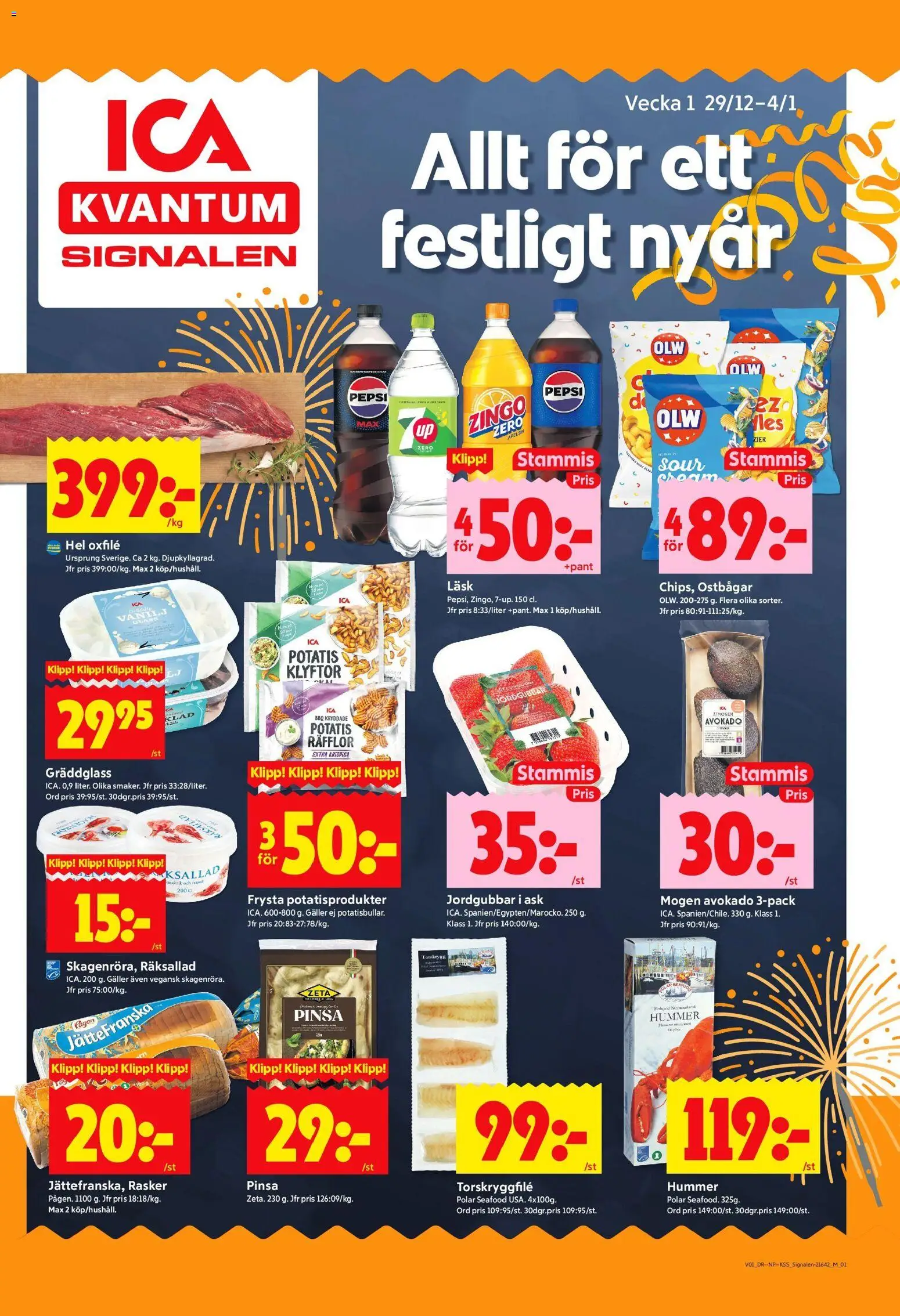 ICA Kvantum reklamblad aktuell från 30.12.2025 | Sida: 1 | Produkter: Ostbågar, Zingo, Galler, Apelsin