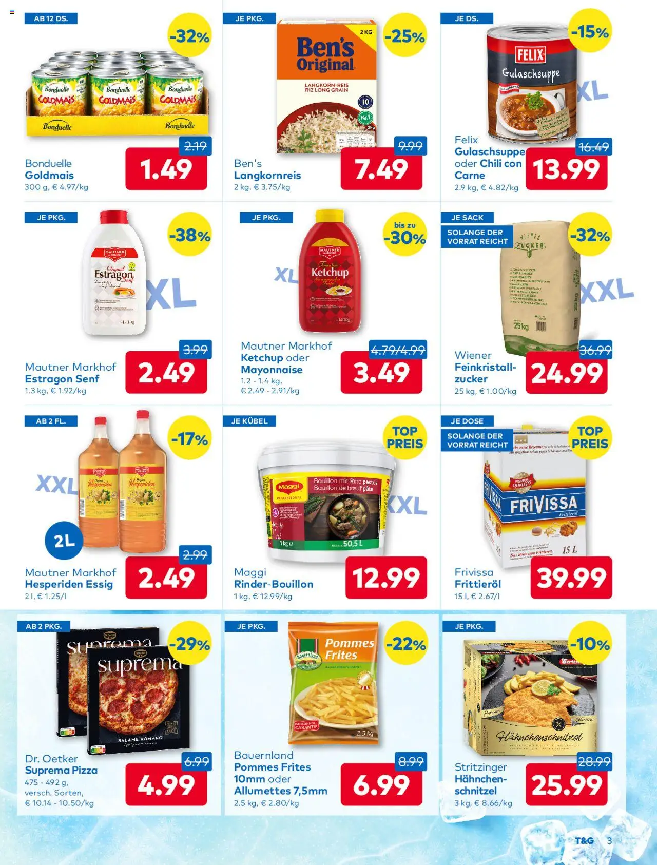 T&G Flugblatt gültig ab 25.09.2025 | Seite: 3 | Produkte: Ketchup, Mayonnaise, Huile à frire, Pizza