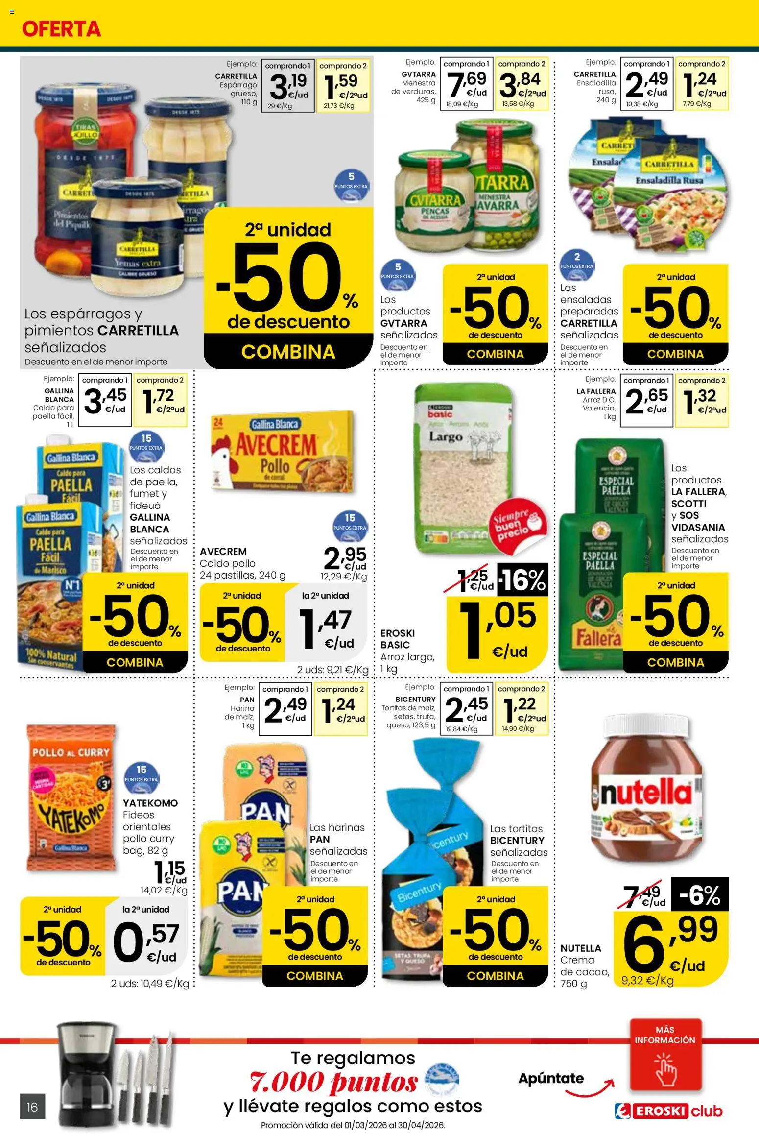 Eroski Quieres ahorrar conmigo Center │ válido desde el 16.04.2026 | Página: 16 | Productos: Ensaladilla, Fideos, Νερό καρύδας, Té