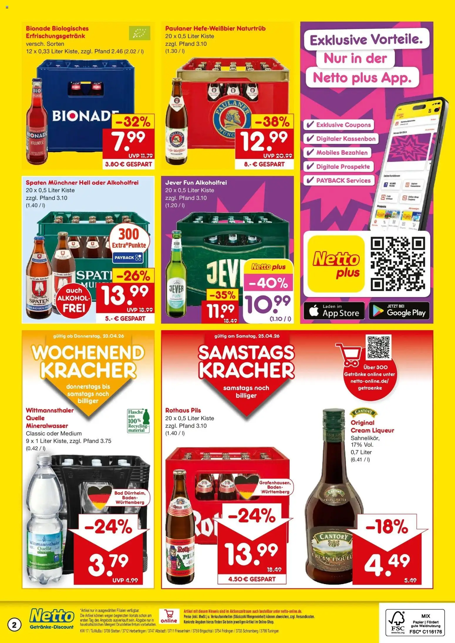 Netto Marken-Discount Prospekt Brigachtal	 – gültig ab 20.04.2026 | Seite: 2 | Produkte: Pils, Bionade, Mineralwasser, Paulaner