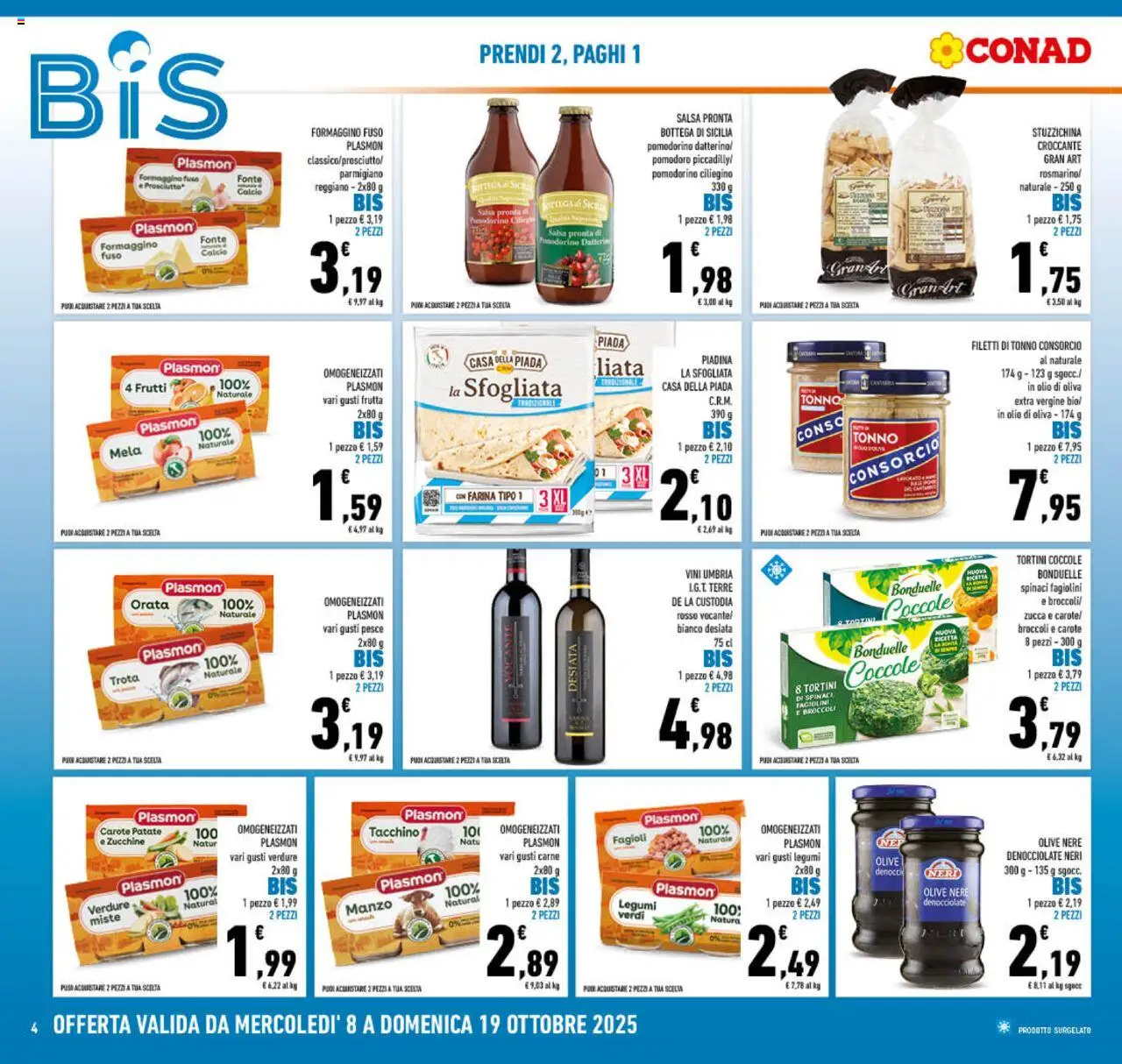 Volantino Conad del 08.10.2025 | Pagina: 4 | Prodotti: Pesce, Frutta, Salsa, Spinaci