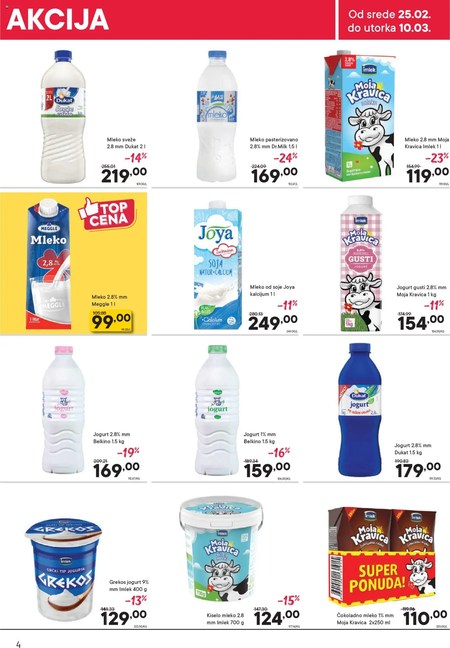 PerSu katalog - važi od 25.02.2026 | Strana: 4 | Proizvode: Kiselo mleko, Moja kravica, Mleko, Jogurt