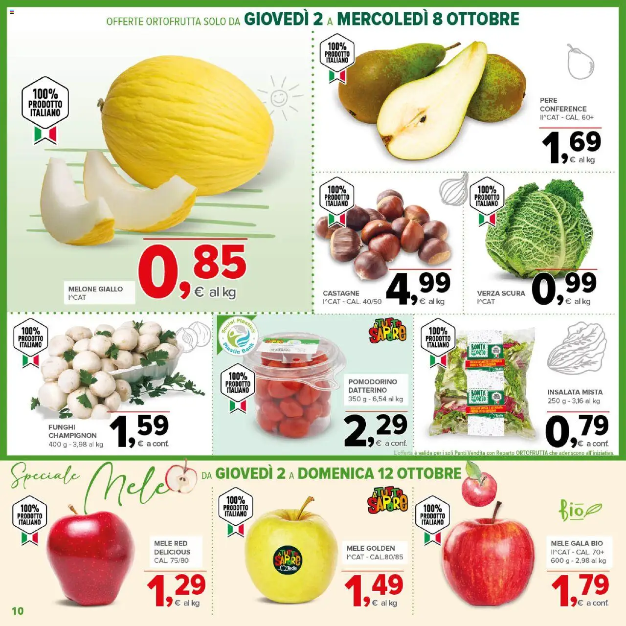 Volantino Todis del 02.10.2025 | Pagina: 10 | Prodotti: Mele, Insalata, Funghi, Melone