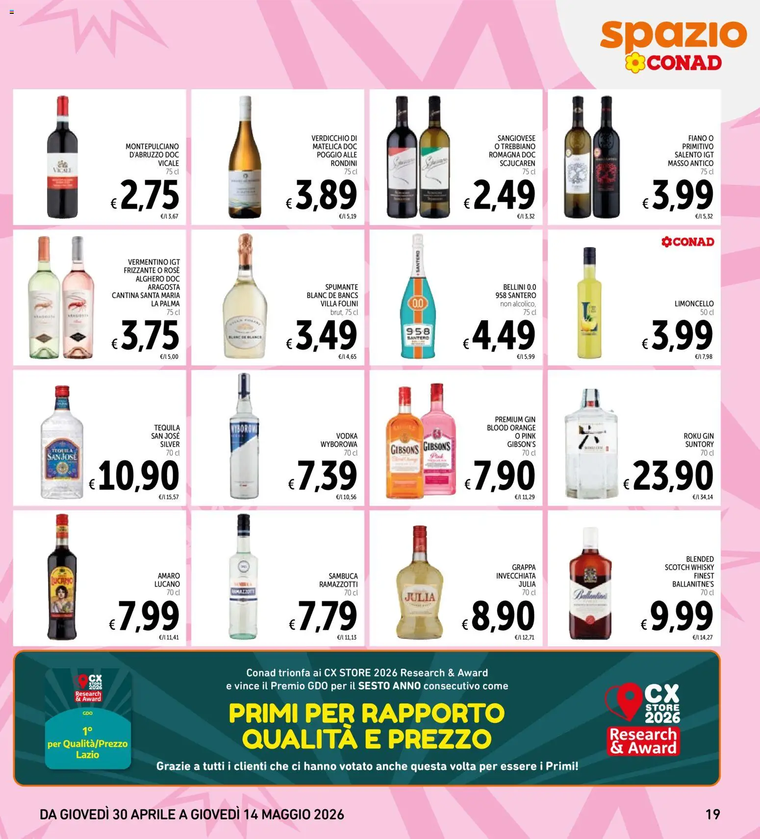 Volantino Spazio Conad del 30.04.2026 | Pagina: 19 | Prodotti: Vodka, Tequila, Limoncello, Grappa