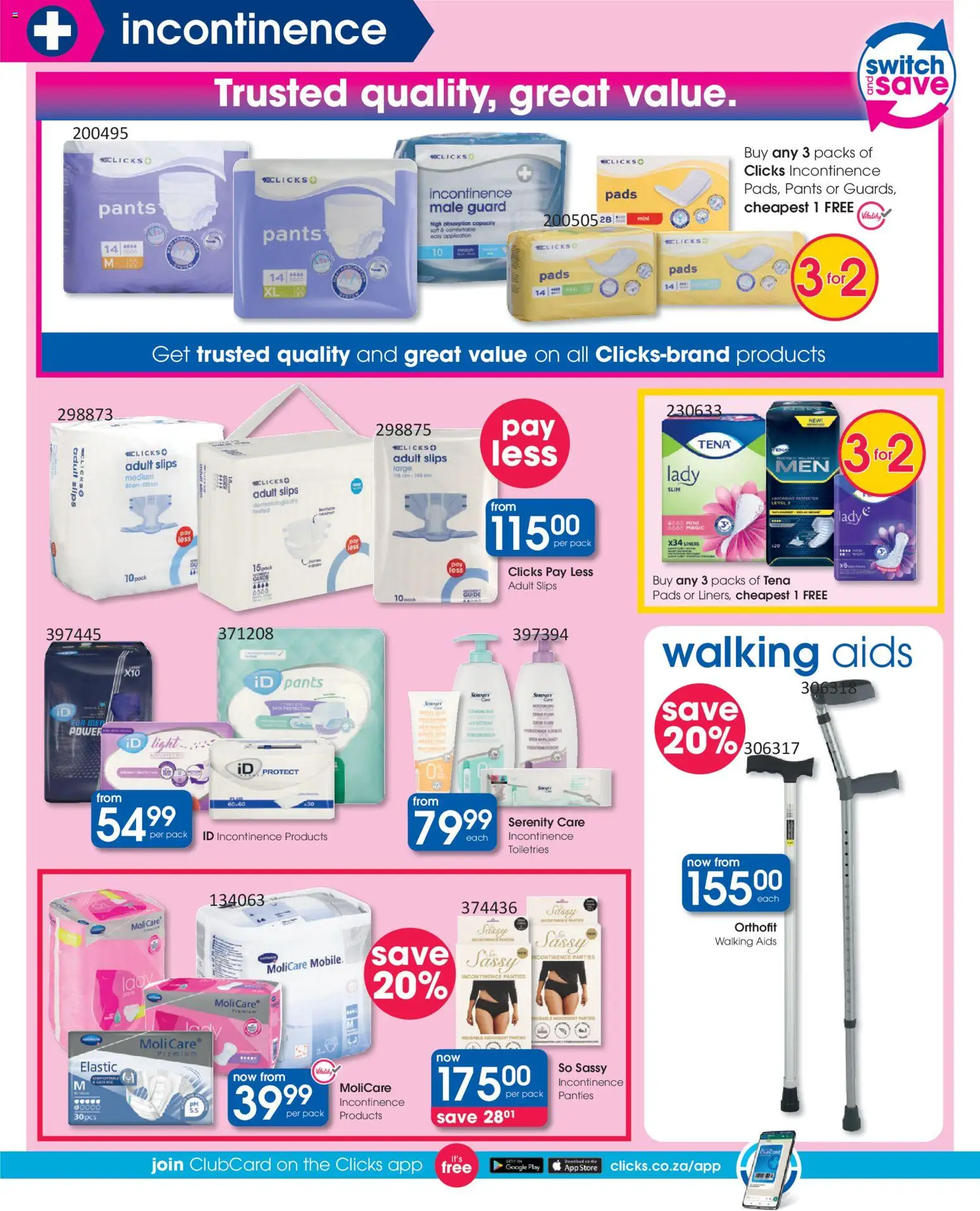 New Clicks catalogue – valid from 30.12.2025 | Page: 22 | Products: Pants, Panties, Pads, Switch