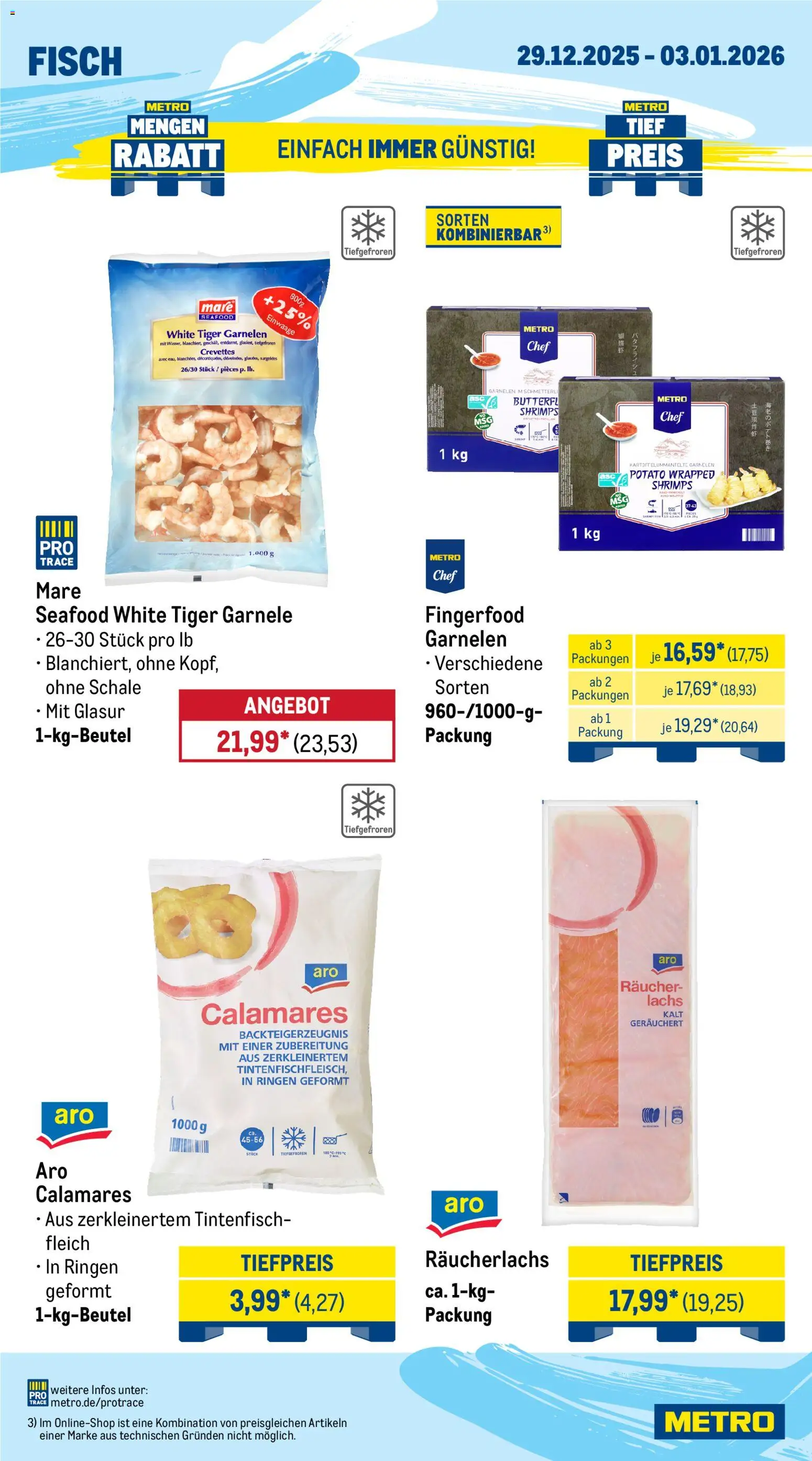 Metro Wochen-Angebote Gastro – gültig ab 29.12.2025 | Seite: 6 | Produkte: Garnelen, Tintenfisch, Räucherlachs, Tiger garnelen
