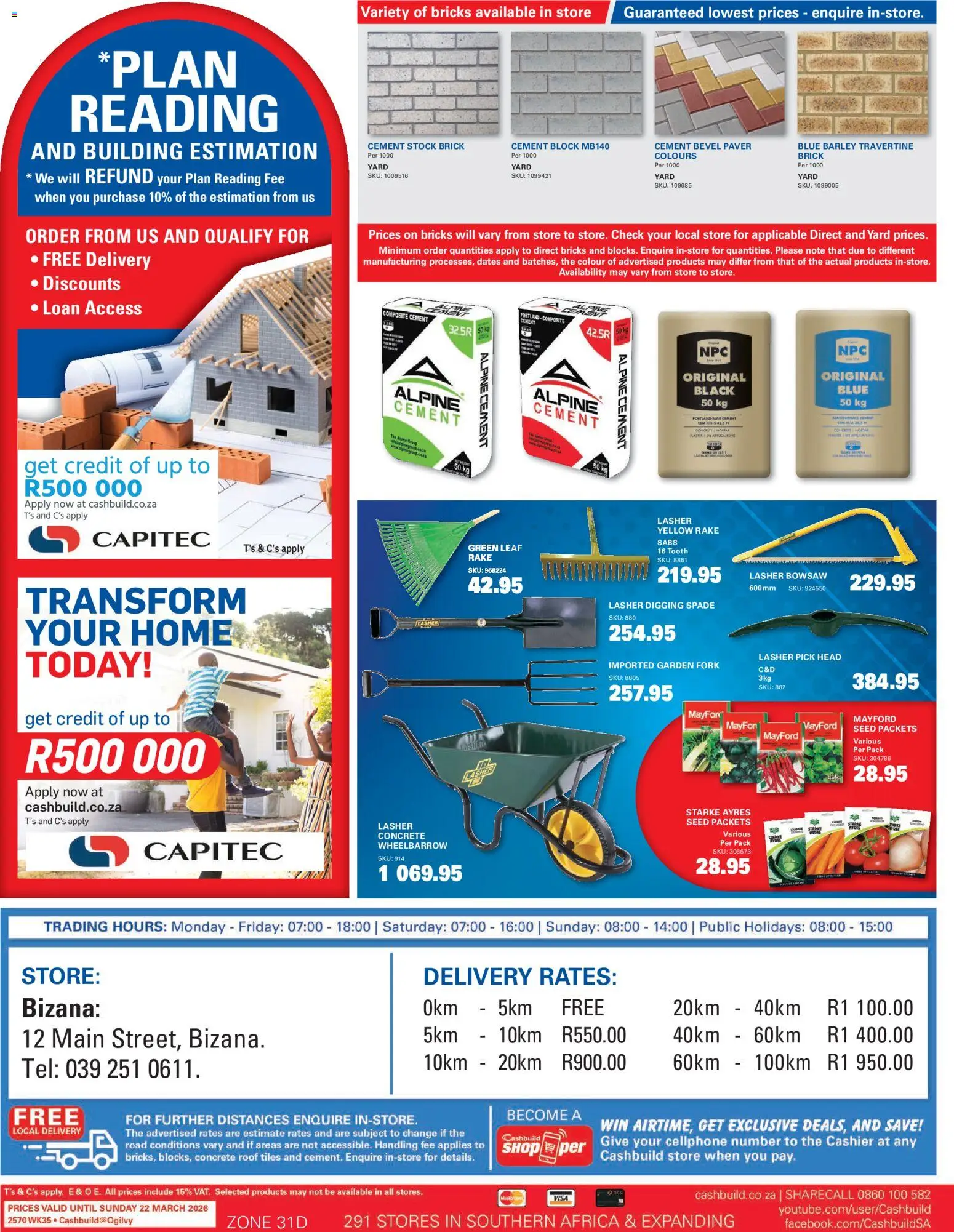 New Cashbuild catalogue – valid from 23.02.2026 | Page: 4 | Products: Wheelbarrow, Spade, Garden fork, Stock