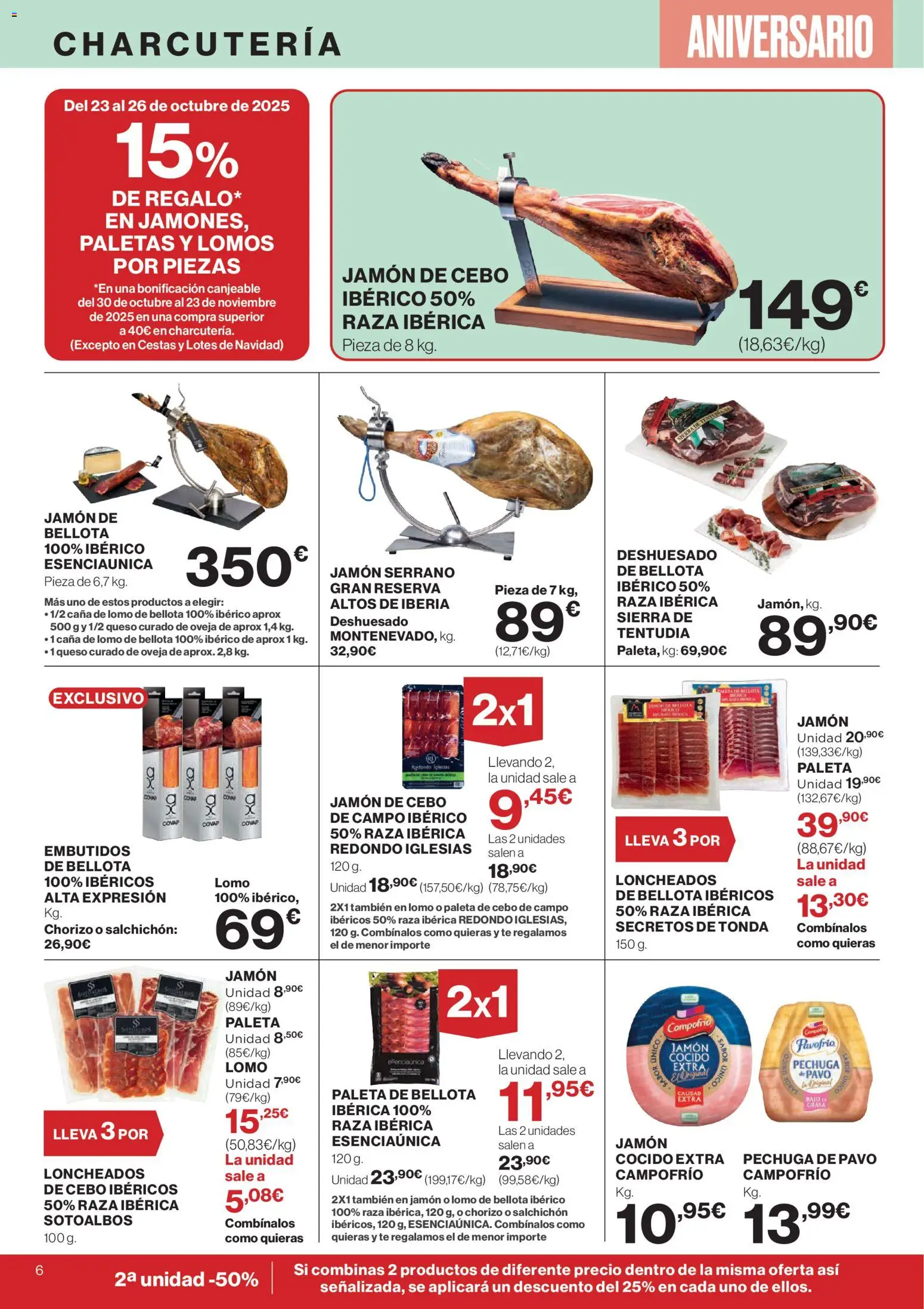 Hipercor catálogo │ válido desde el 23.10.2025 | Página: 6 | Productos: Jamón serrano, Queso, Jamón, Νυχτικό
