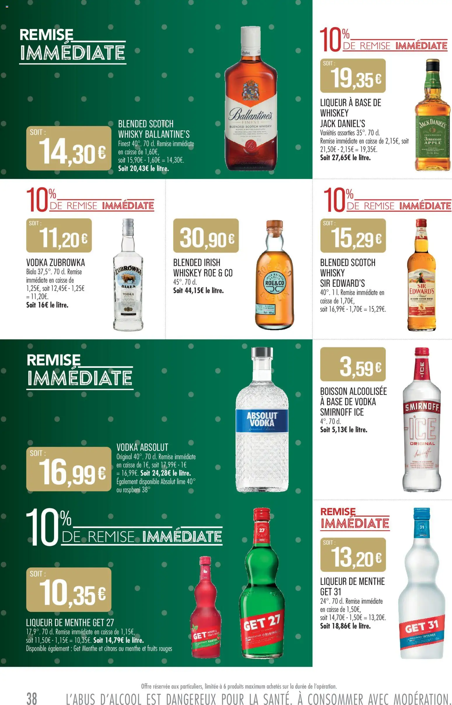 {H1} | Page: 38 | Produits: Vodka, Whisky, Menthe, Liqueur