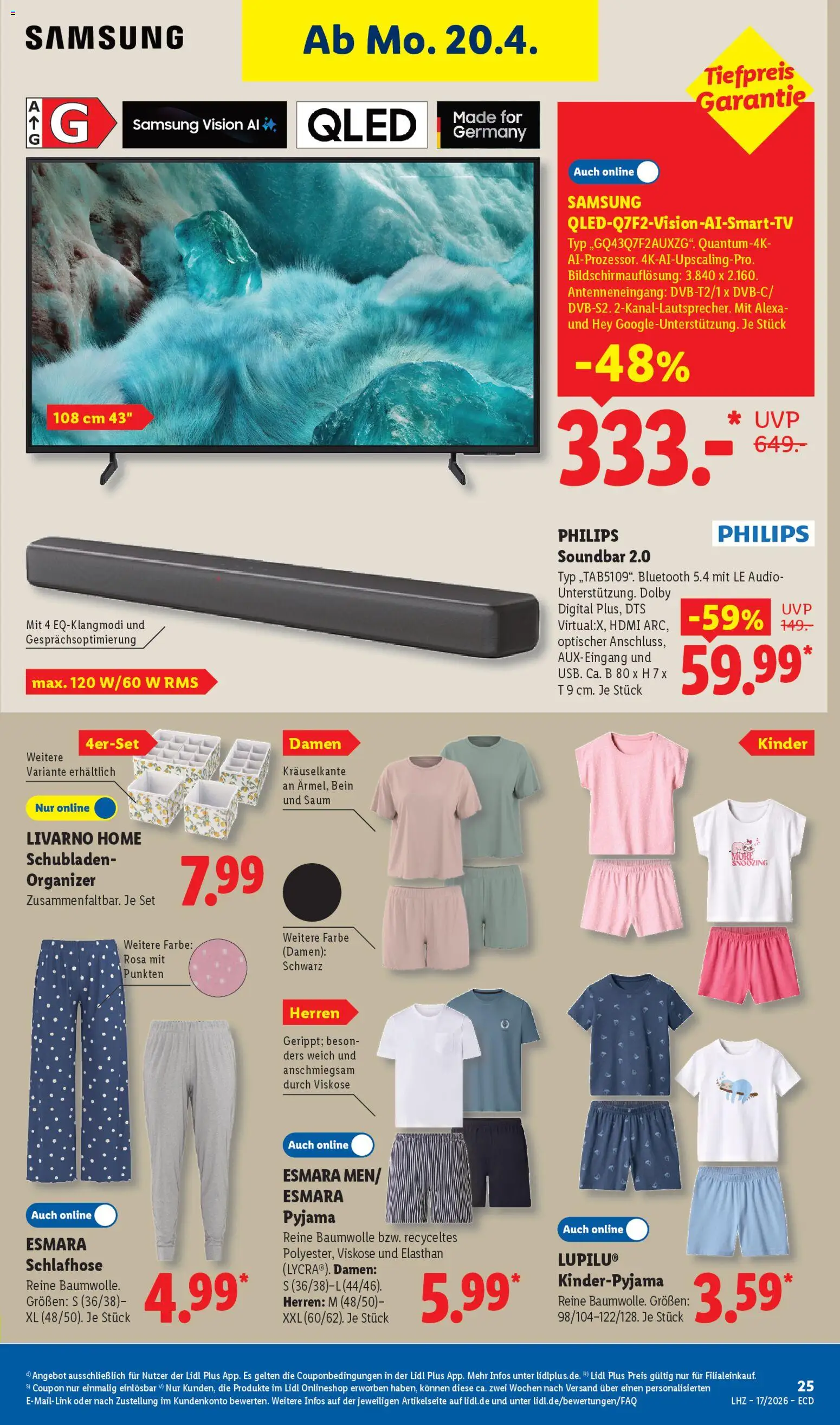 Lidl Prospekt – gültig ab 20.04.2026 | Seite: 13 | Produkte: Philips, Samsung, Pyjama, Audio