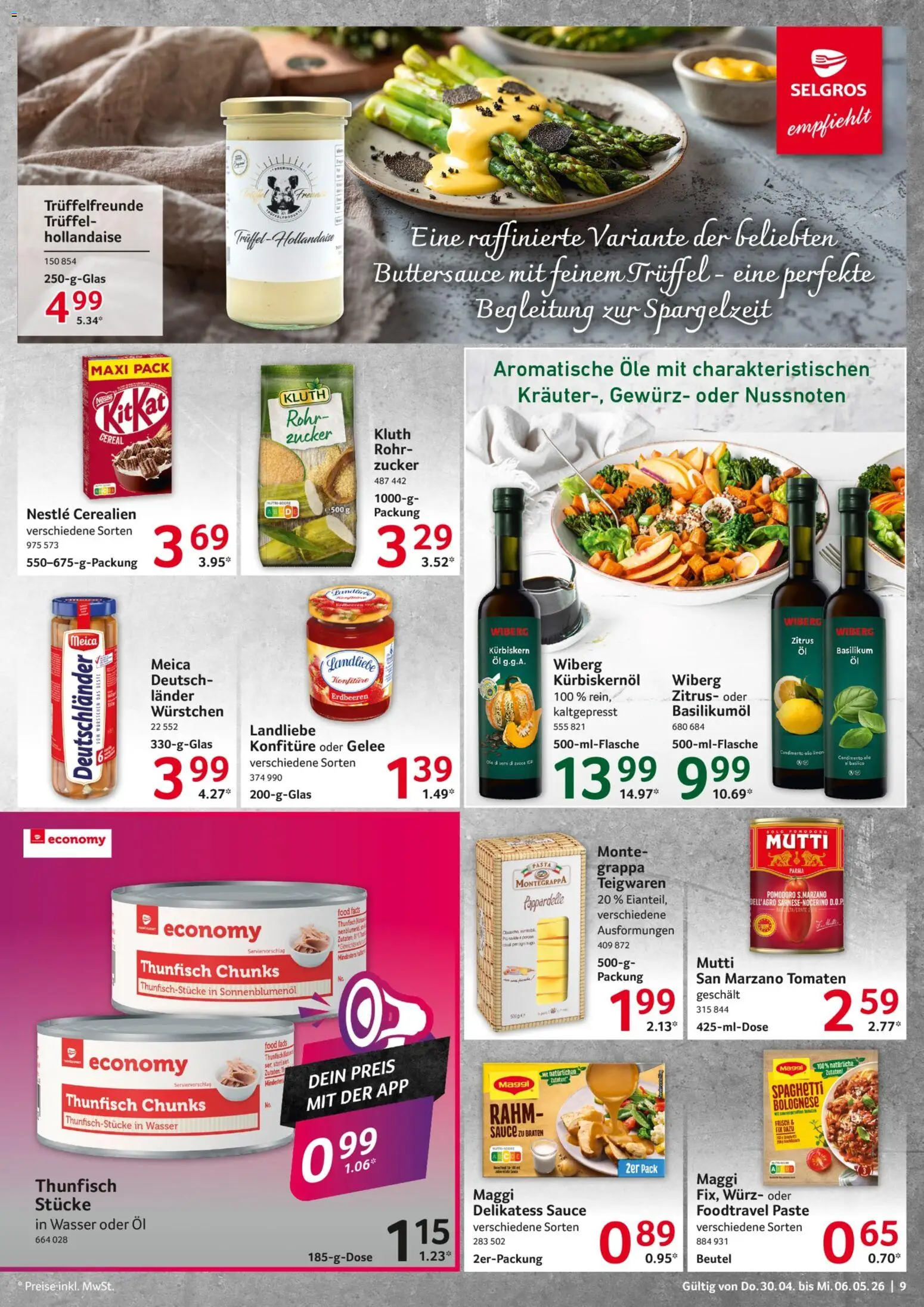 Selgros Prospekt 	 – gültig ab 30.04.2026 | Seite: 9 | Produkte: Kürbiskernöl, Maggi, Thunfisch, Tomaten