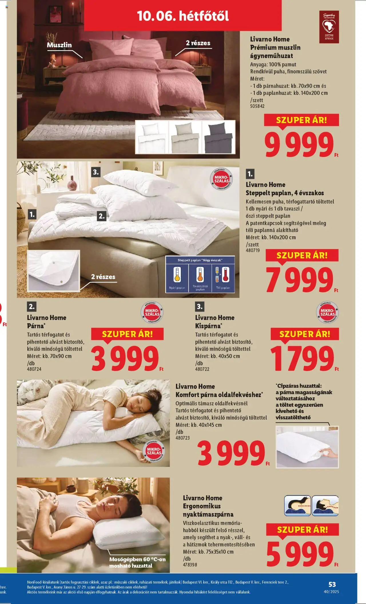 Lidl akciós ujság - amely érvényes a következő dátumtól: 02.10.2025 | Oldal: 53 | Termékek: Párnahuzat, Nyári paplan, Párna, Ágyneműhuzat