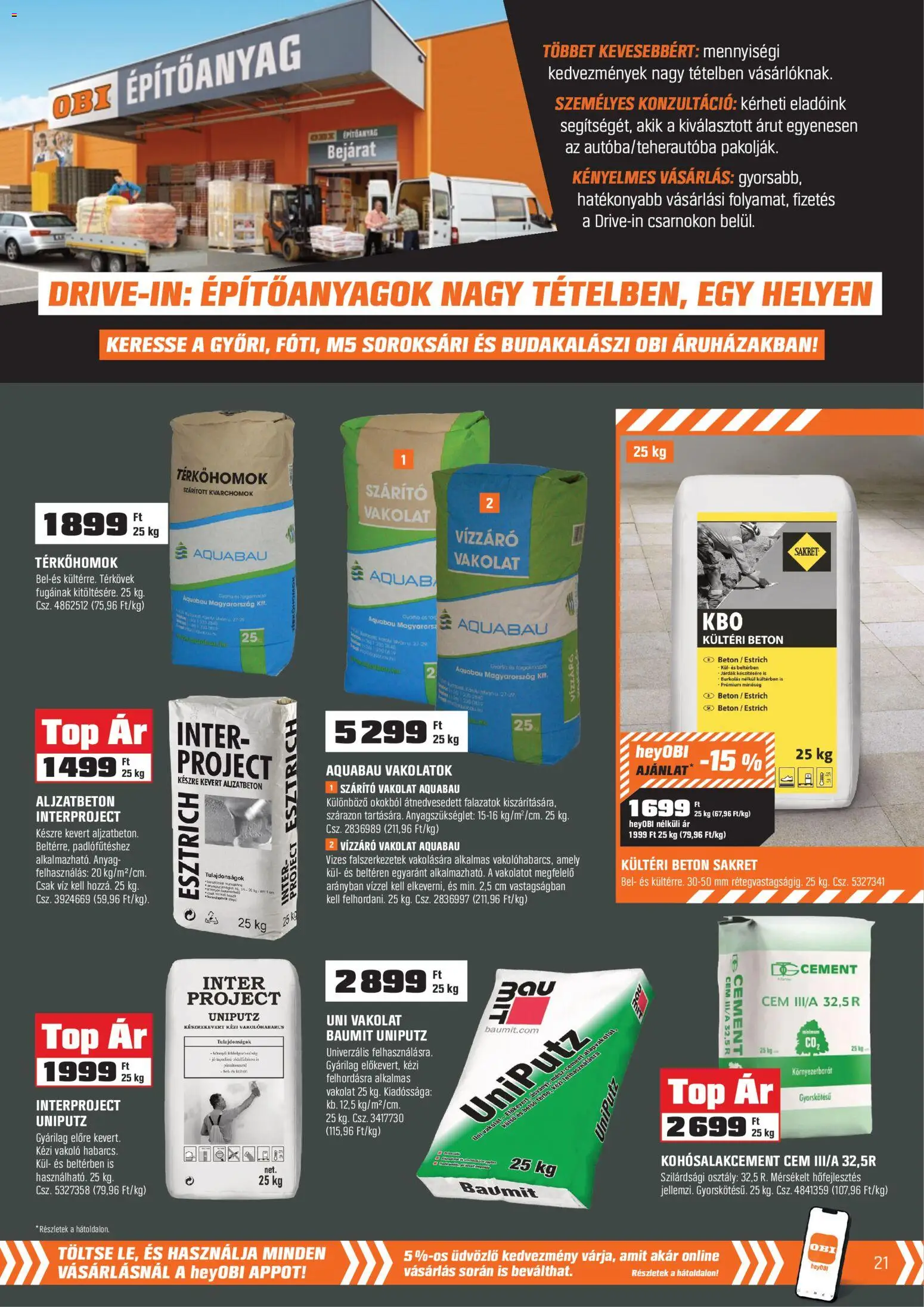 OBI akciós ujság - amely érvényes a következő dátumtól: 03.03.2026 | Oldal: 21 | Termékek: Cement, Beton, Szárító