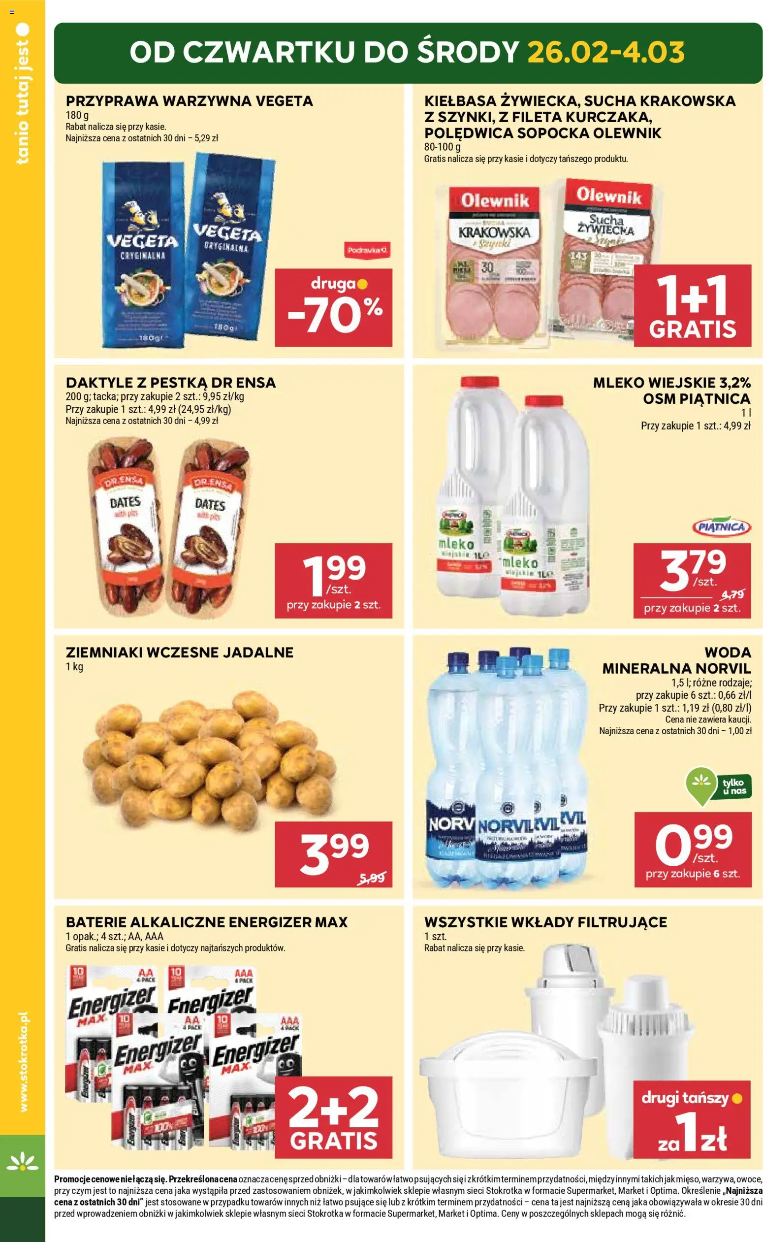Stokrotka Gazetka od 26.02.2026 | Strona: 4 | Produkty: Stokrotka, Baterie, Ziemniaki, Woda