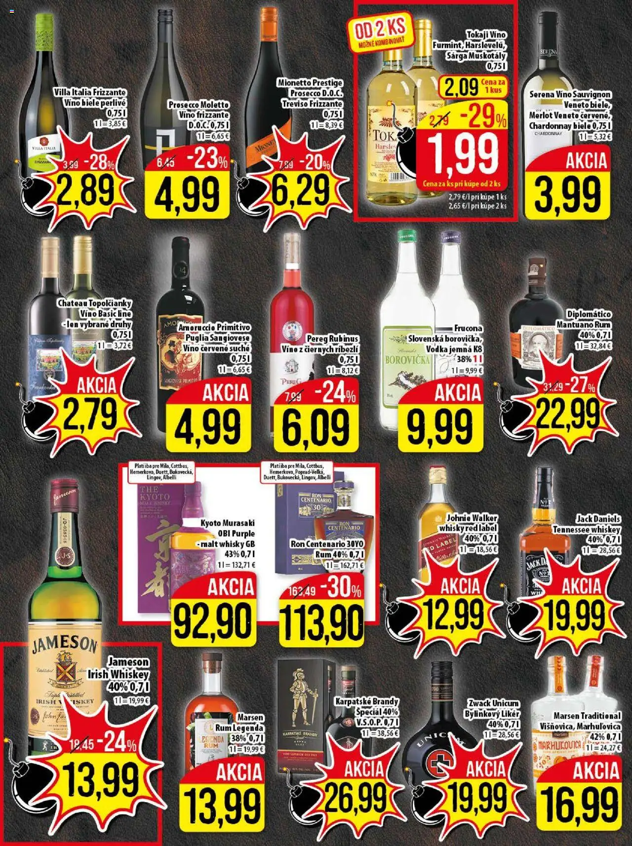 Nové Klas akcie – leták je platný od 13.10.2025 | Strana: 19 | Produkty: Víno, Prosecco, Borovička, Brandy