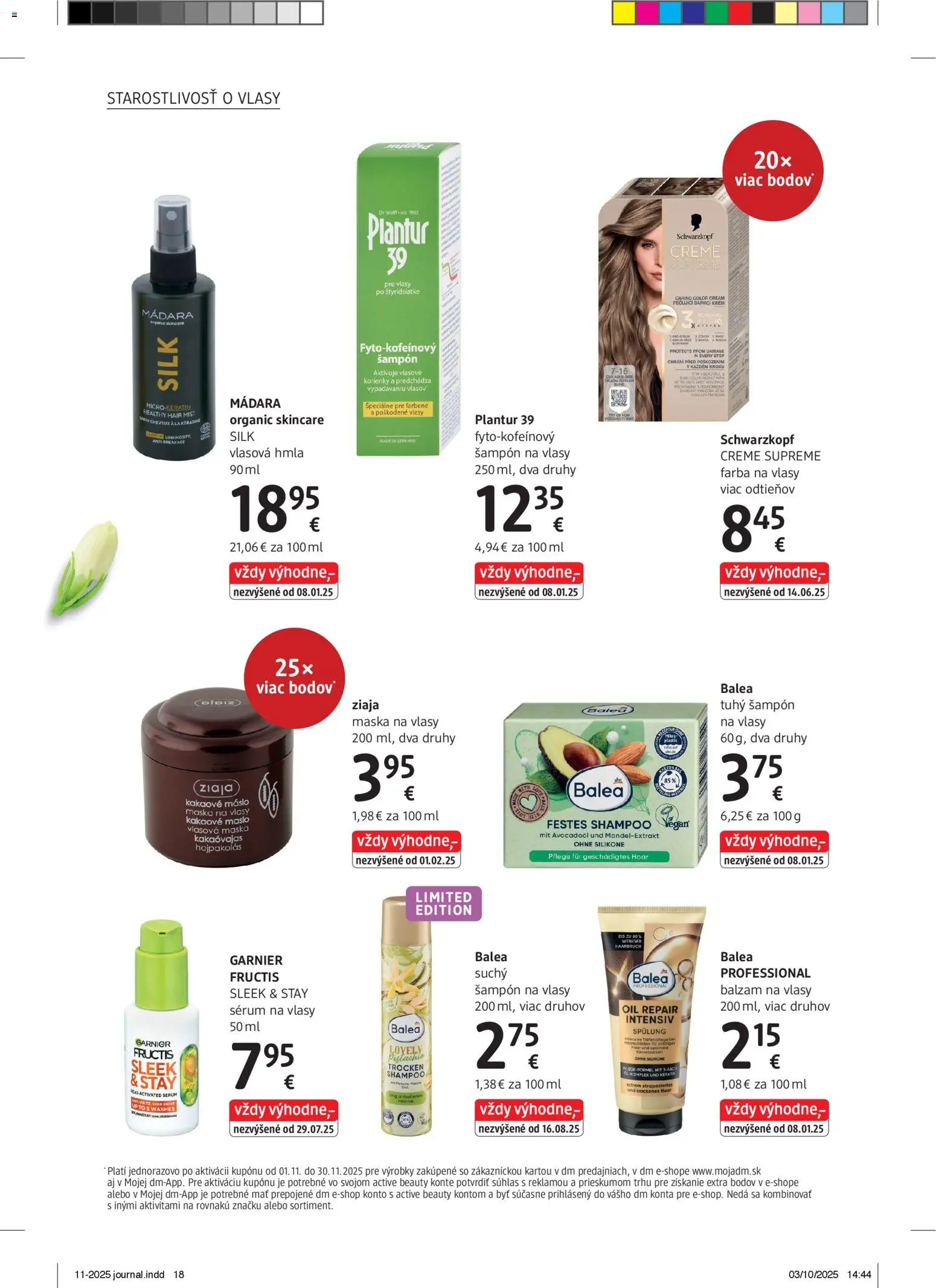 Nové dm drogerie akcie – leták je platný od 01.11.2025 | Strana: 18 | Produkty: Šampón, Maska na vlasy, Farba na vlasy, Krém