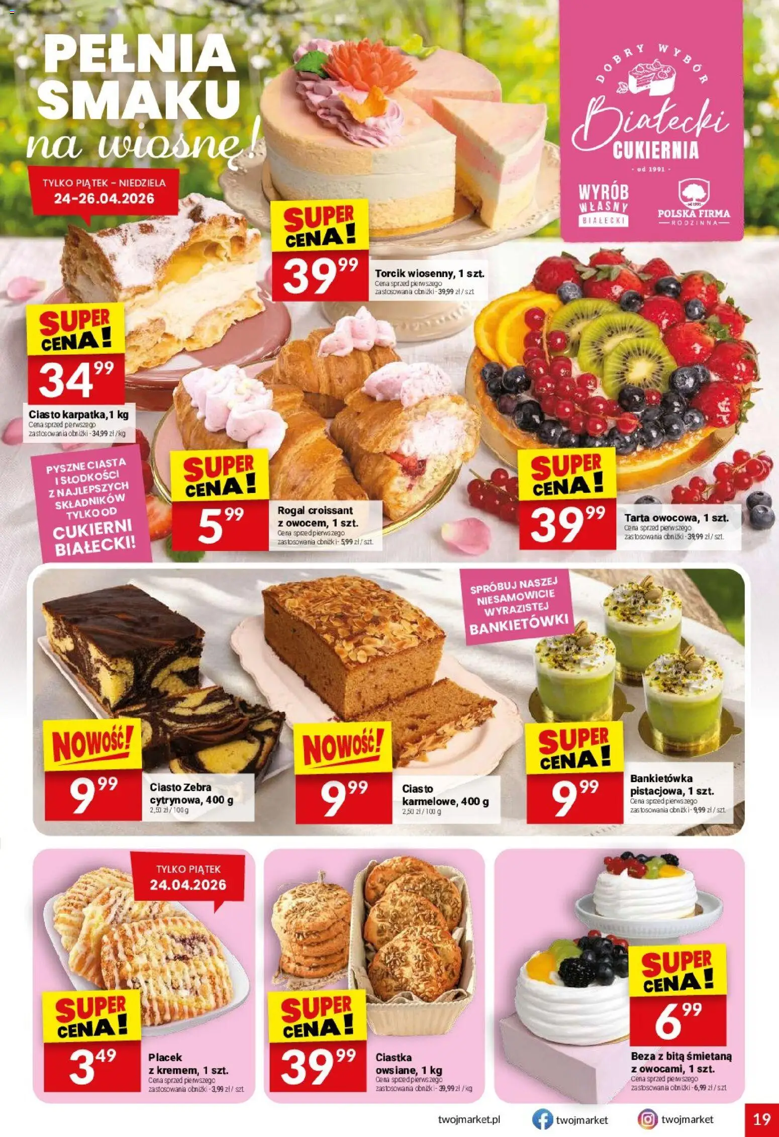 Twój Market gazetka od 22.04.2026 | Strona: 19 | Produkty: Ciasto, Śmietana, Ciastka