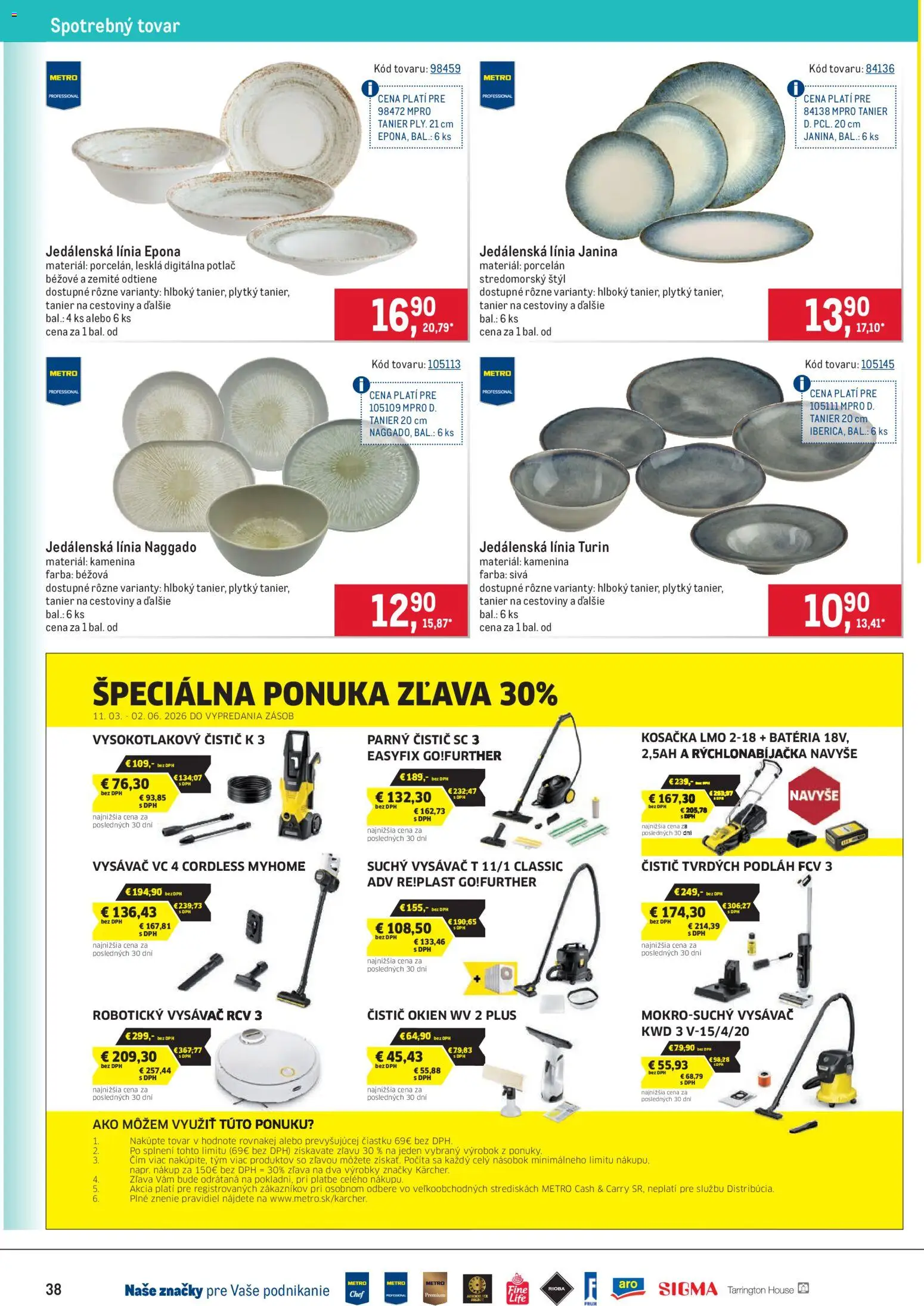 Nové Metro akcie – leták je platný od 08.04.2026 | Strana: 38 | Produkty: Kosačka, Robotický vysávač, Čistič okien, Parný čistič
