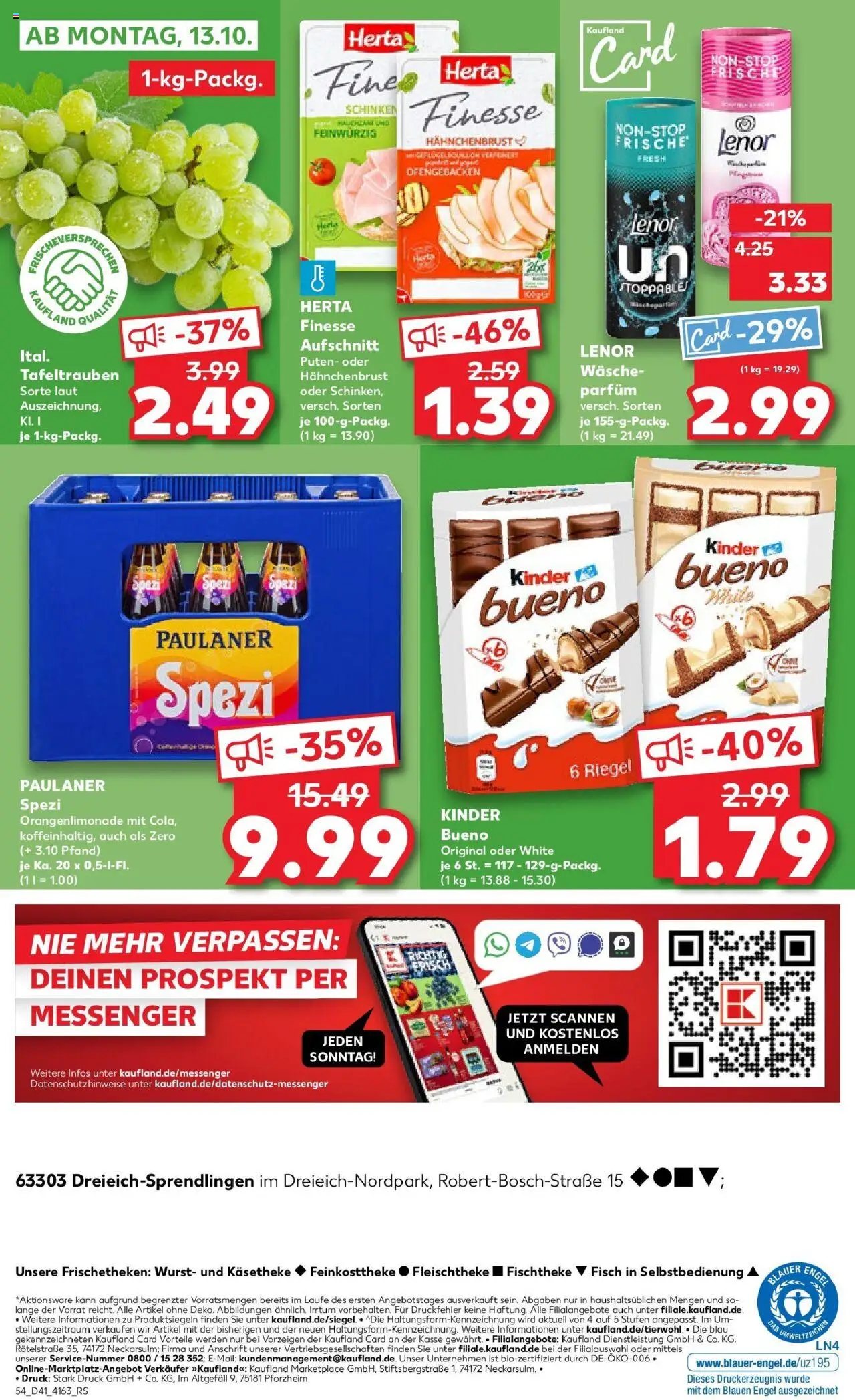 Kaufland prospekt Dreieich	 – gültig ab 09.10.2025 | Seite: 54 | Produkte: Lenor, Parfüm, Paulaner, Hahnchenbrust