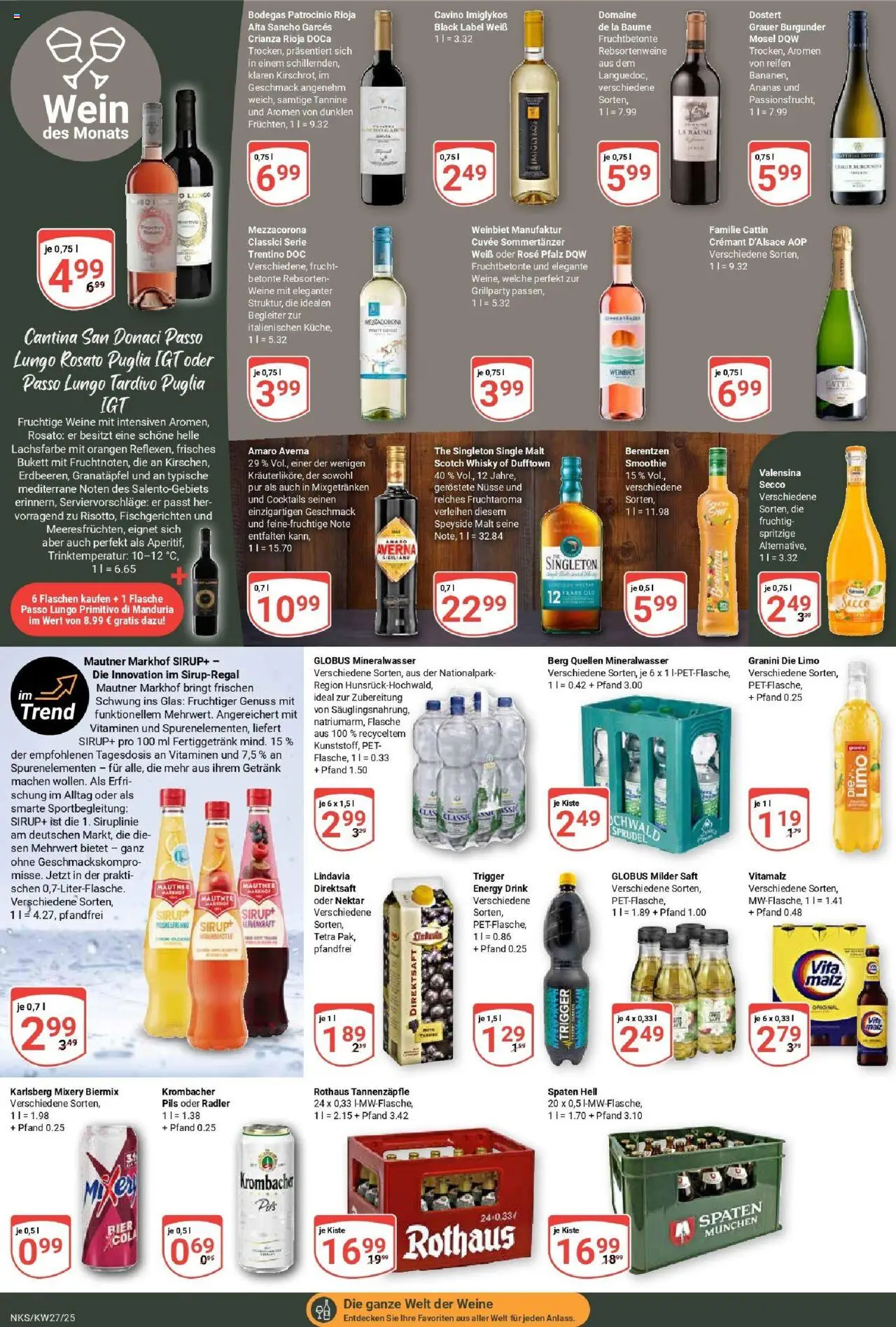 Globus prospekt Neunkirchen	 - gültig ab dem 29.06.2025 | Seite: 23 | Produkte: Sirup, Saft, Wein, Nüsse