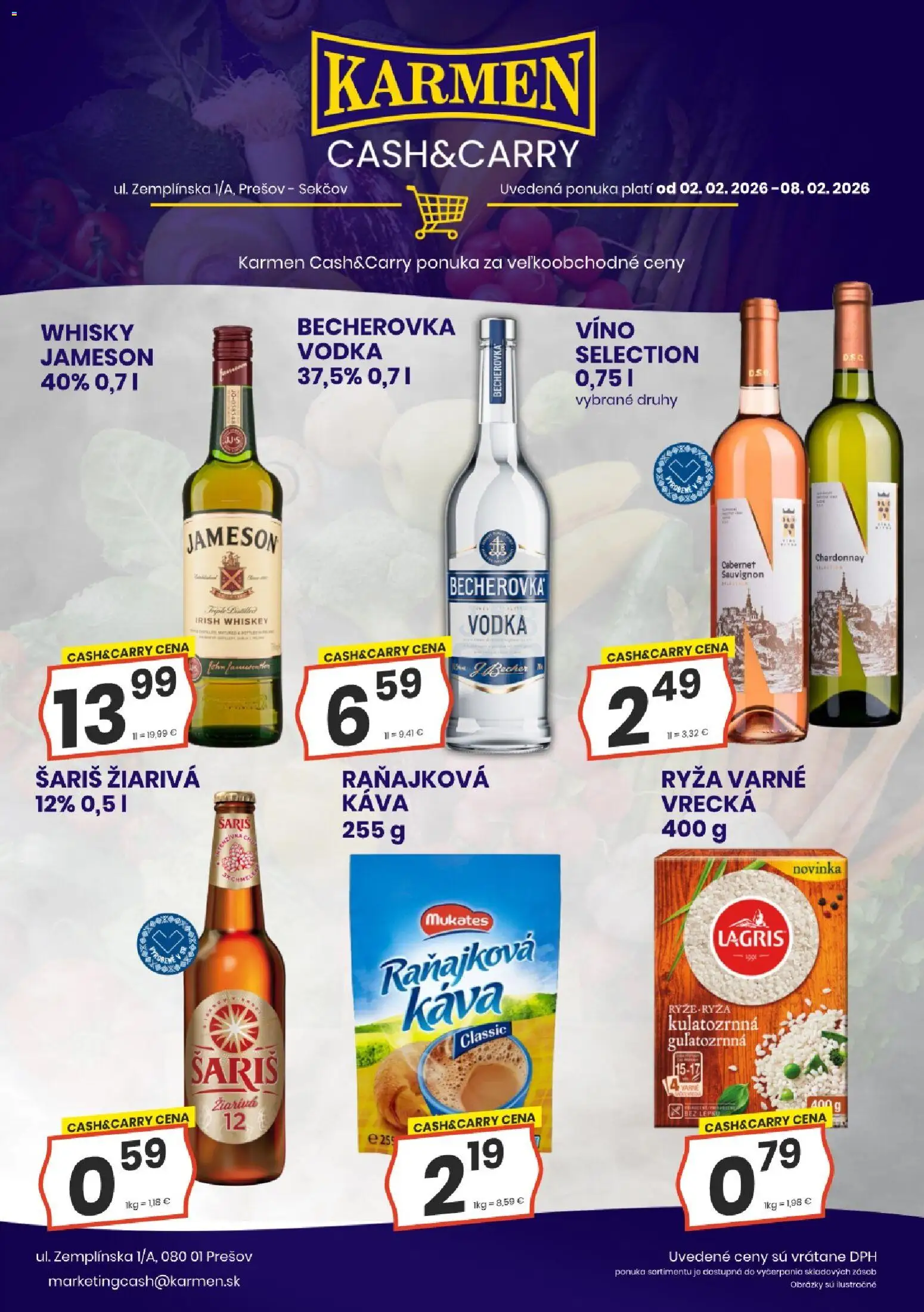 Nové KARMEN CBA akcie – leták je platný od 02.02.2026 | Strana: 1 | Produkty: Jameson, Šariš, Vodka, Whisky