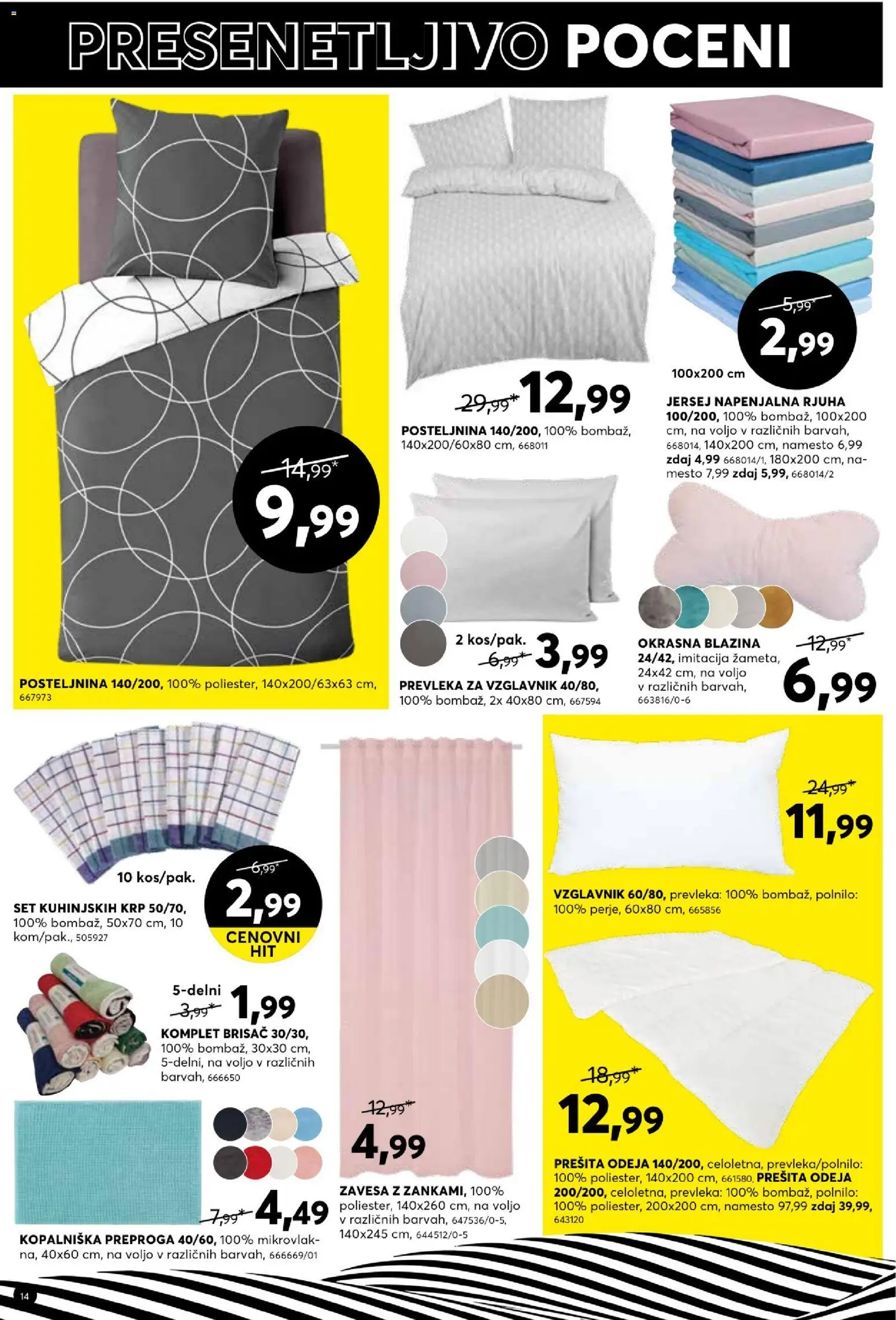 Novi Dipo katalog ponudbe – veljaven od 08.04.2026 | Stran: 14 | Izdelki: Prešita odeja, Prevleka, Posteljnina, Rjuha