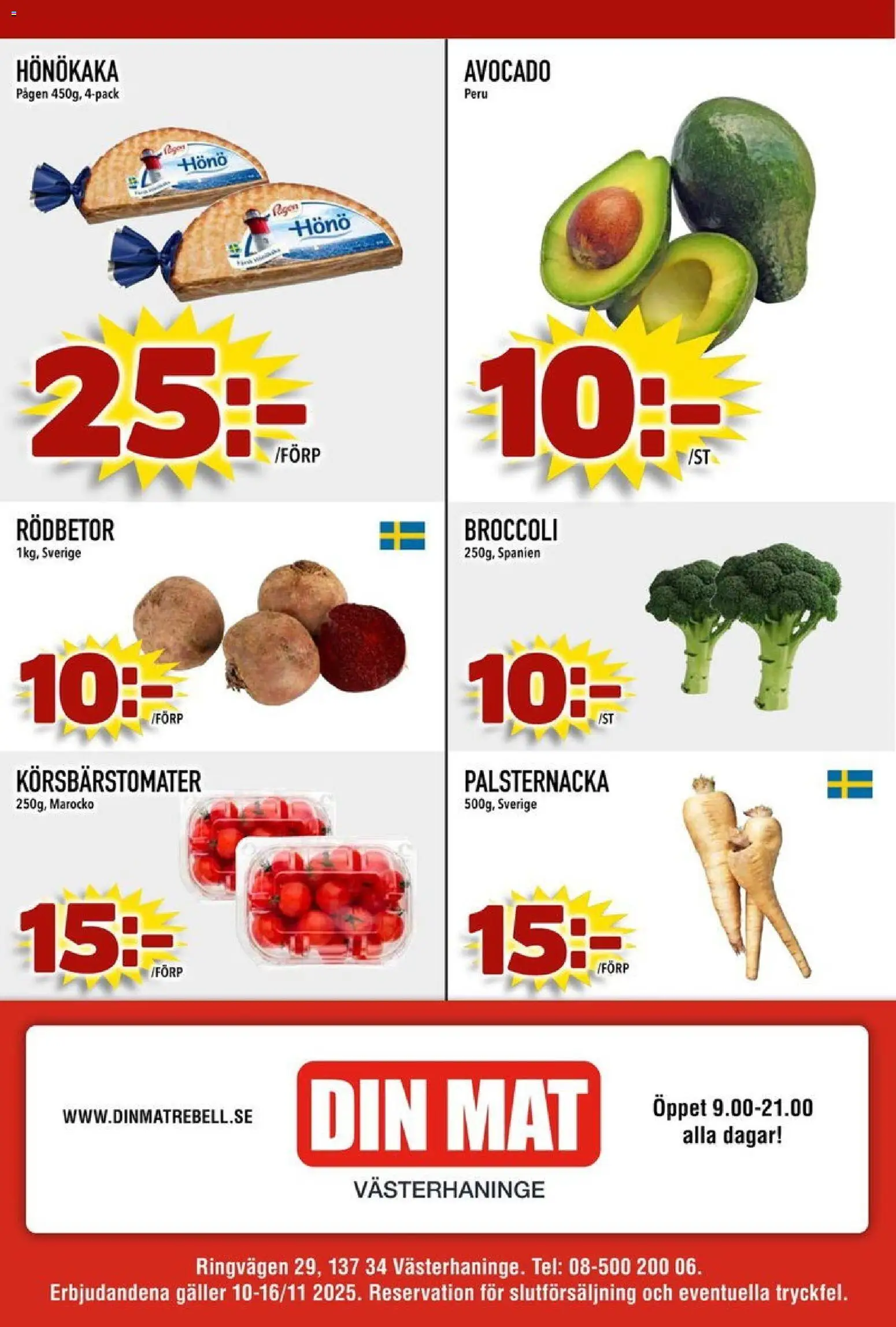 Din Mat reklamblad aktuell från 10.11.2025 | Sida: 8 | Produkter: Avocado, Hönökaka, Galler, Broccoli