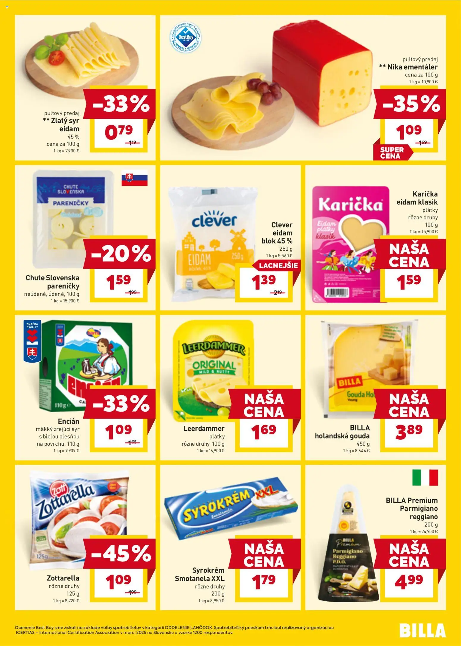 Nové Billa akcie – leták je platný od 07.04.2026 | Strana: 11 | Produkty: Syr, Gouda, Eidam, Encián